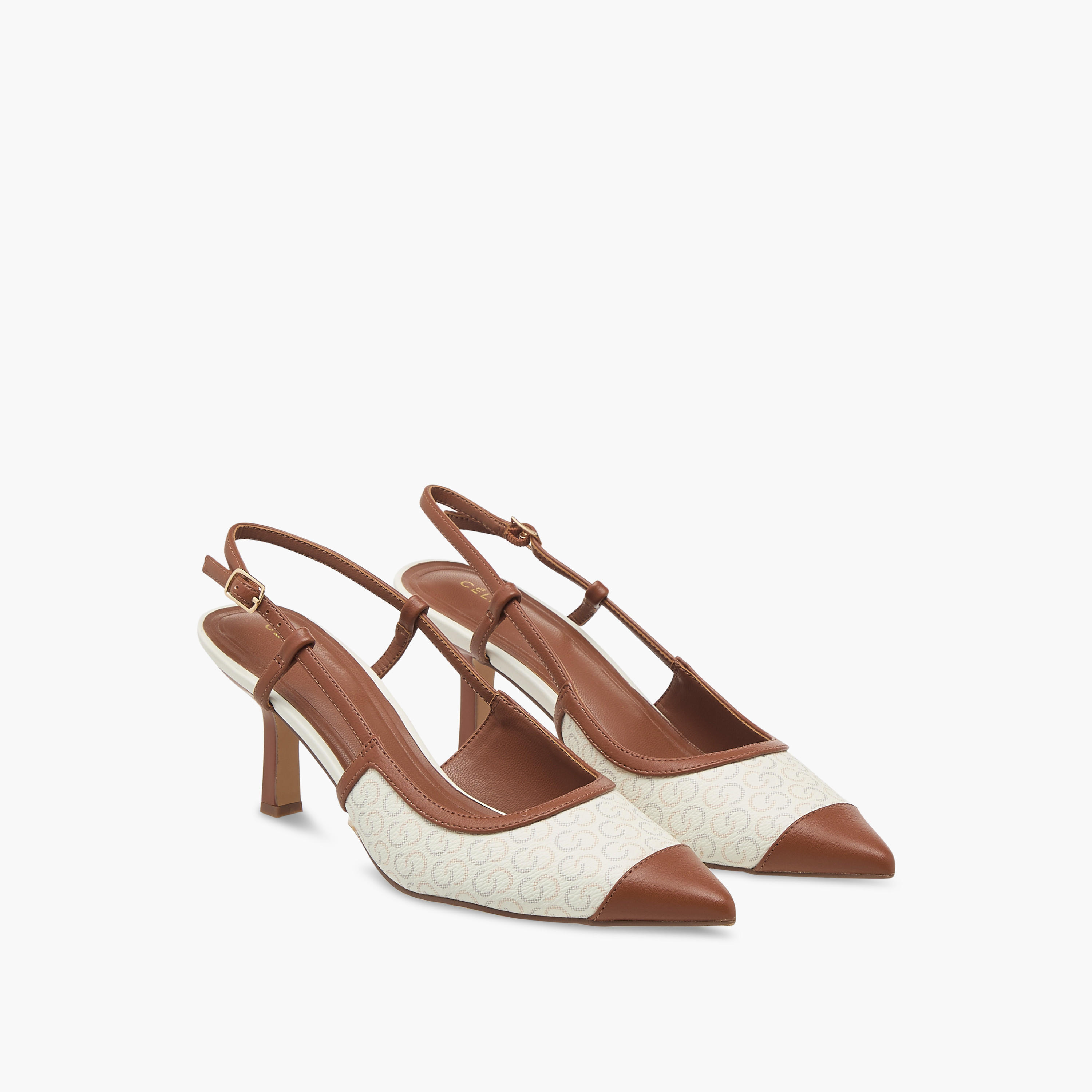 Celeste Women's Monogram Print Slingback Shoes with Kitten Heels-women-shoes-sandals-heeled-image-1