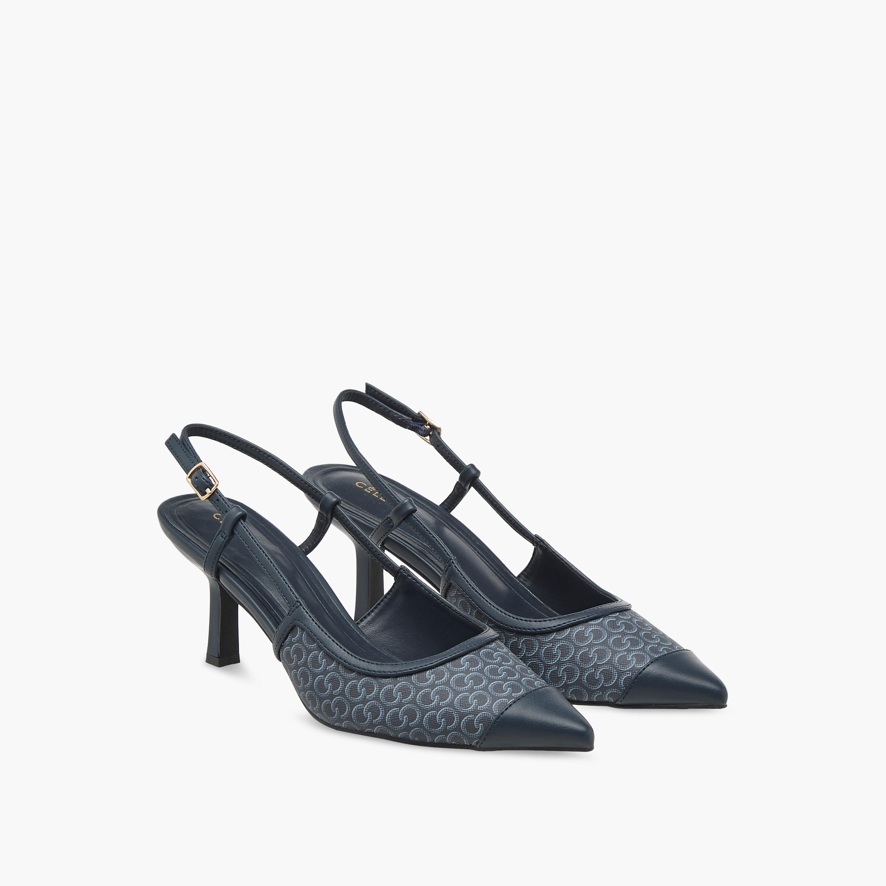Celeste Women's Monogram Print Slingback Shoes with Kitten Heels-women-shoes-sandals-heeled-image-1