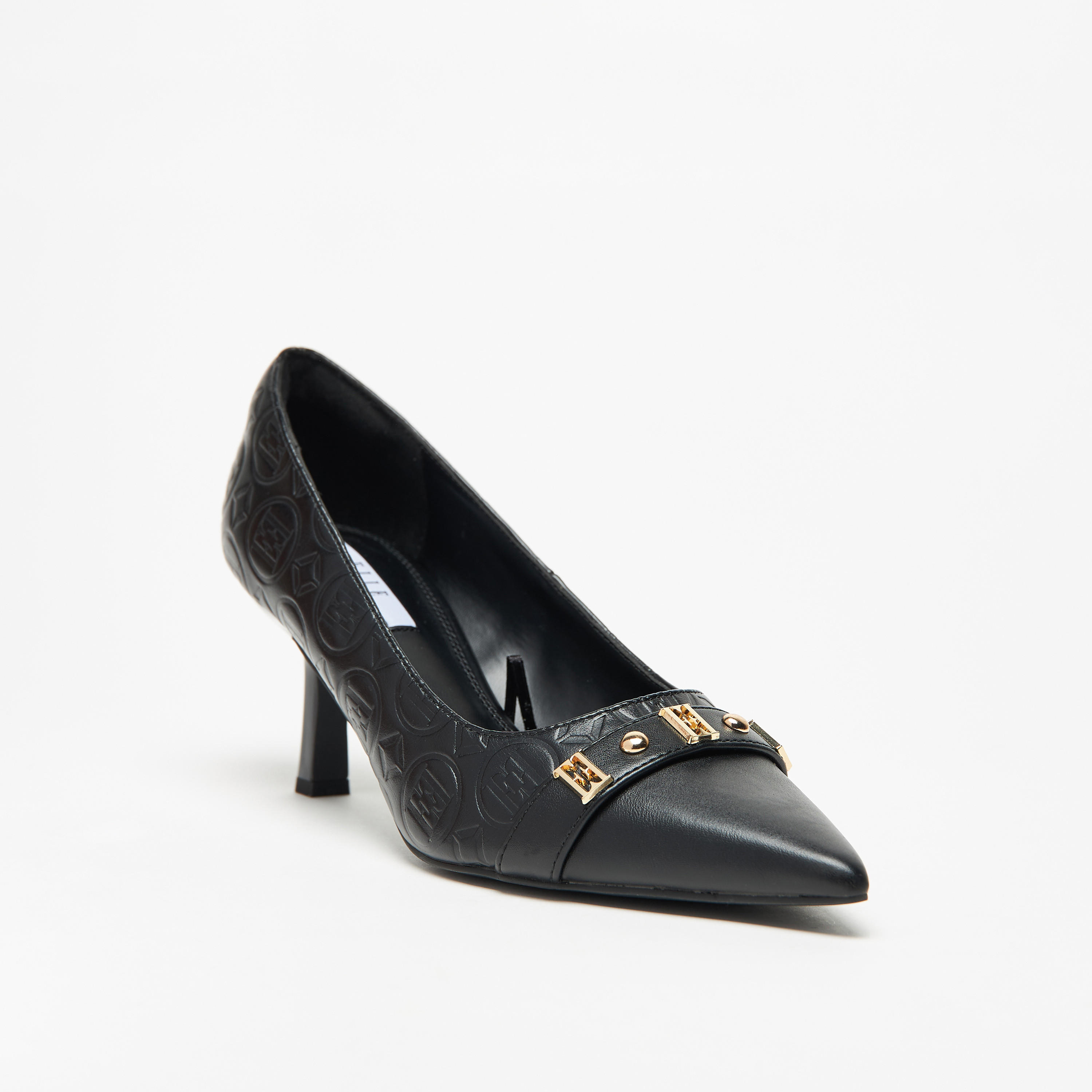 Elle Women's Monogram Embossed Pumps with Kitten Heels-women-shoes-heels-image-6