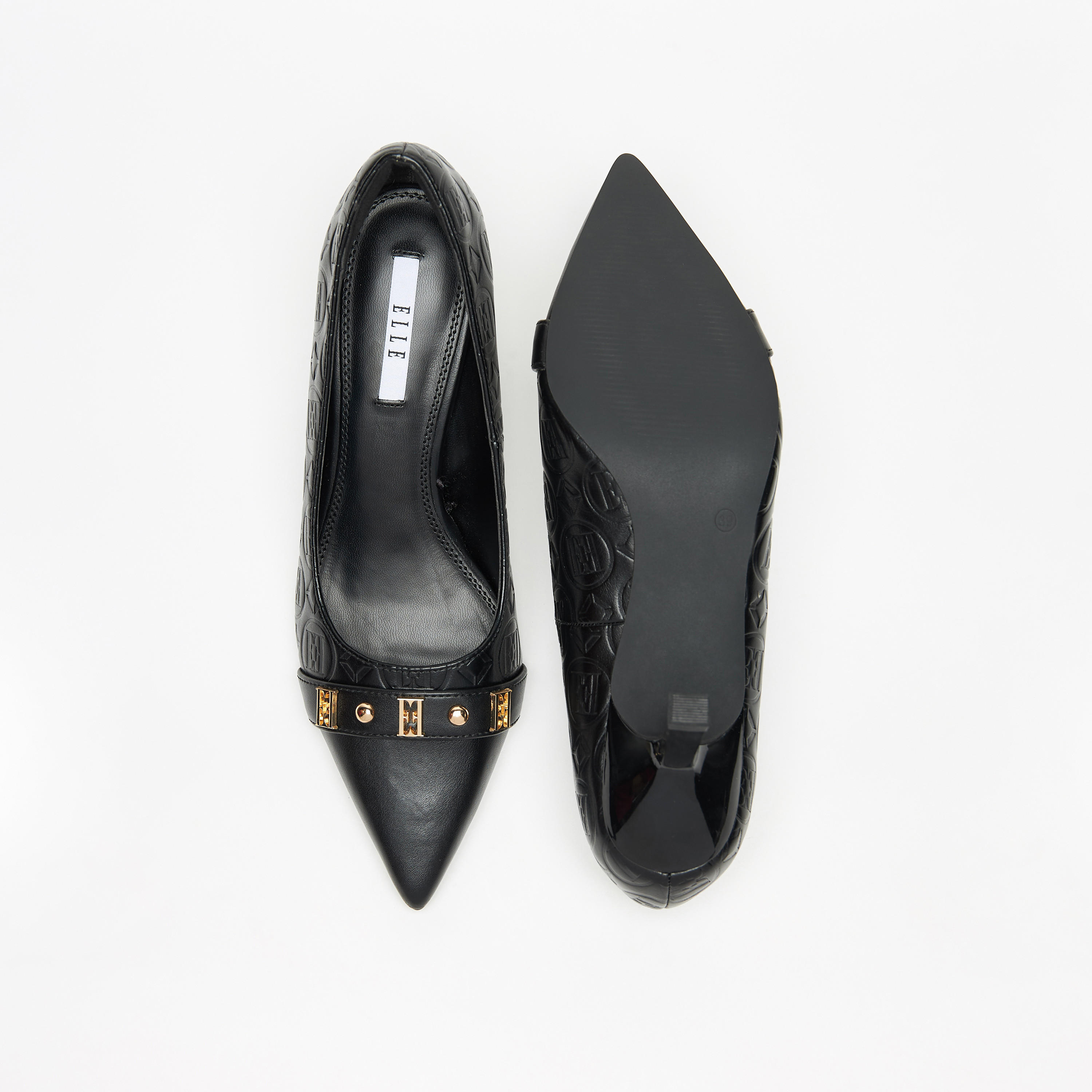 Elle Women's Monogram Embossed Pumps with Kitten Heels-women-shoes-heels-image-9
