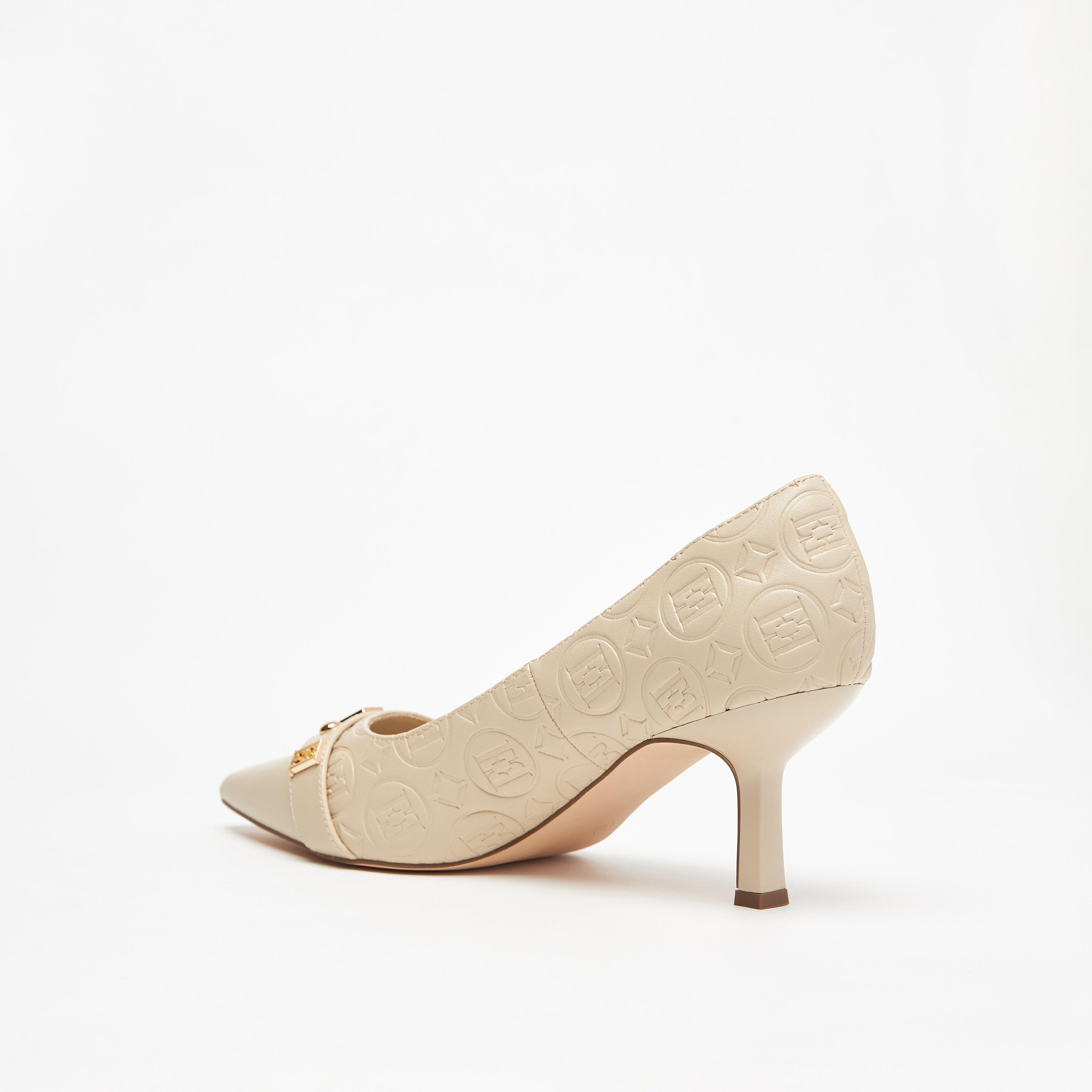 Elle Women's Monogram Embossed Pumps with Kitten Heels-women-shoes-heels-image-2