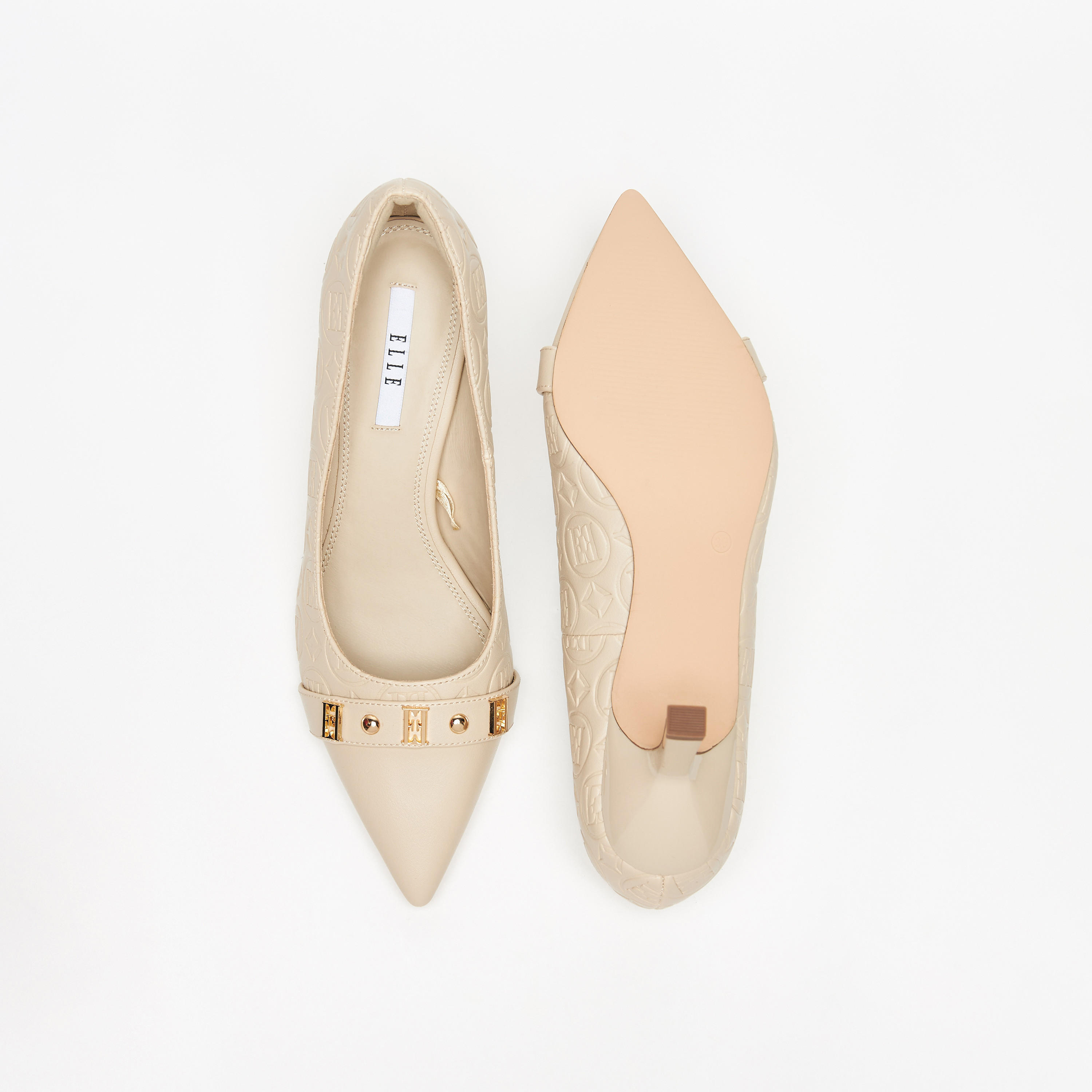 Elle Women's Monogram Embossed Pumps with Kitten Heels-women-shoes-heels-image-4