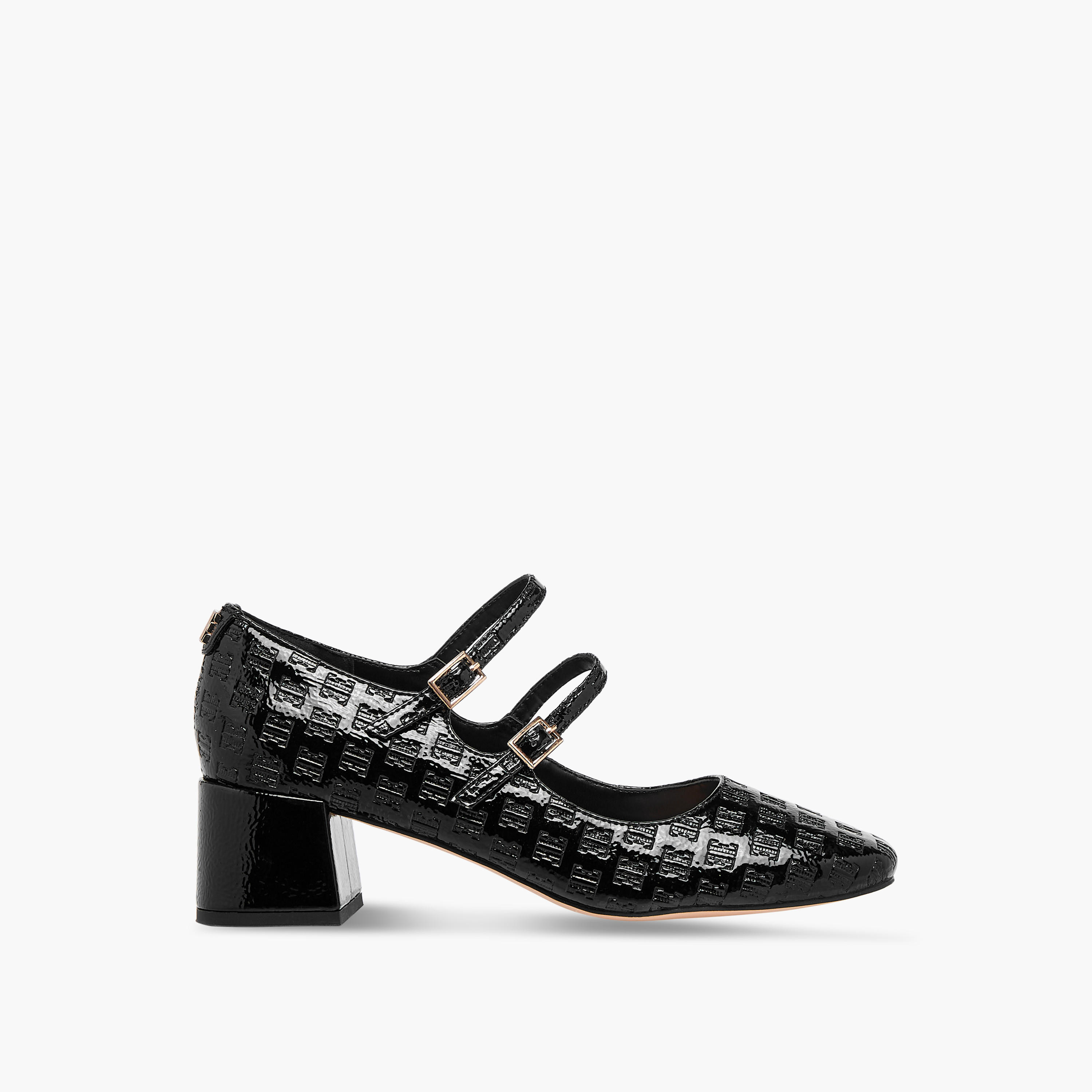Elle Women's Logo Embossed Block Heel Shoes with Double Buckle Closure-women-shoes-heels-image-3