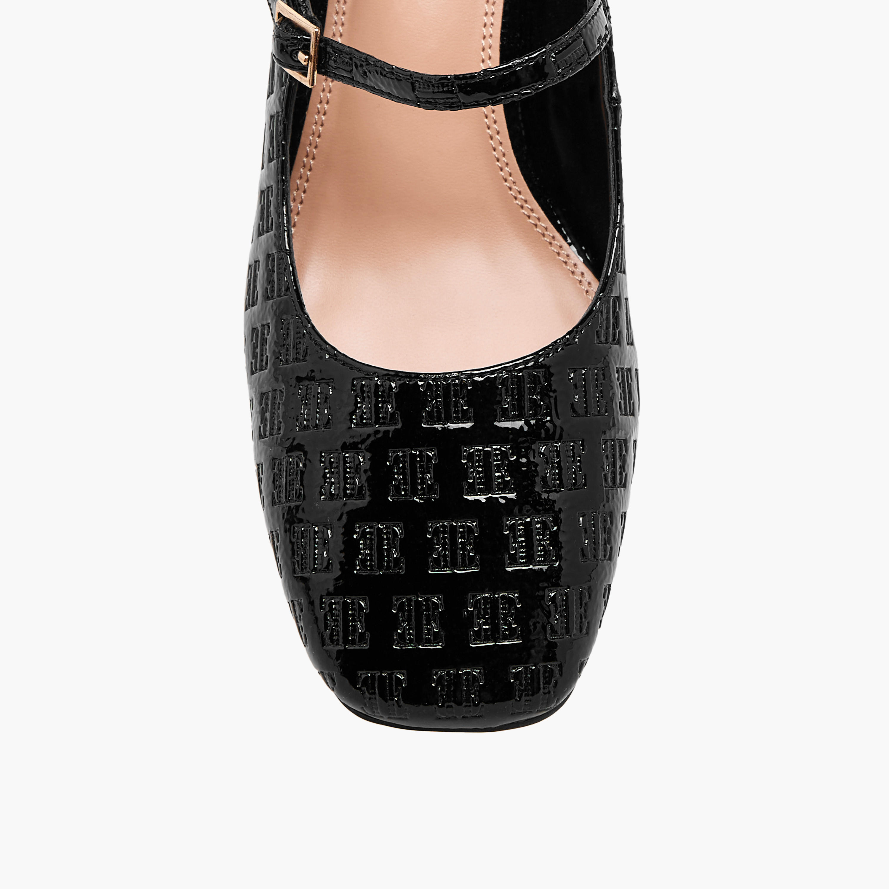 Elle Women's Logo Embossed Block Heel Shoes with Double Buckle Closure-women-shoes-heels-image-4