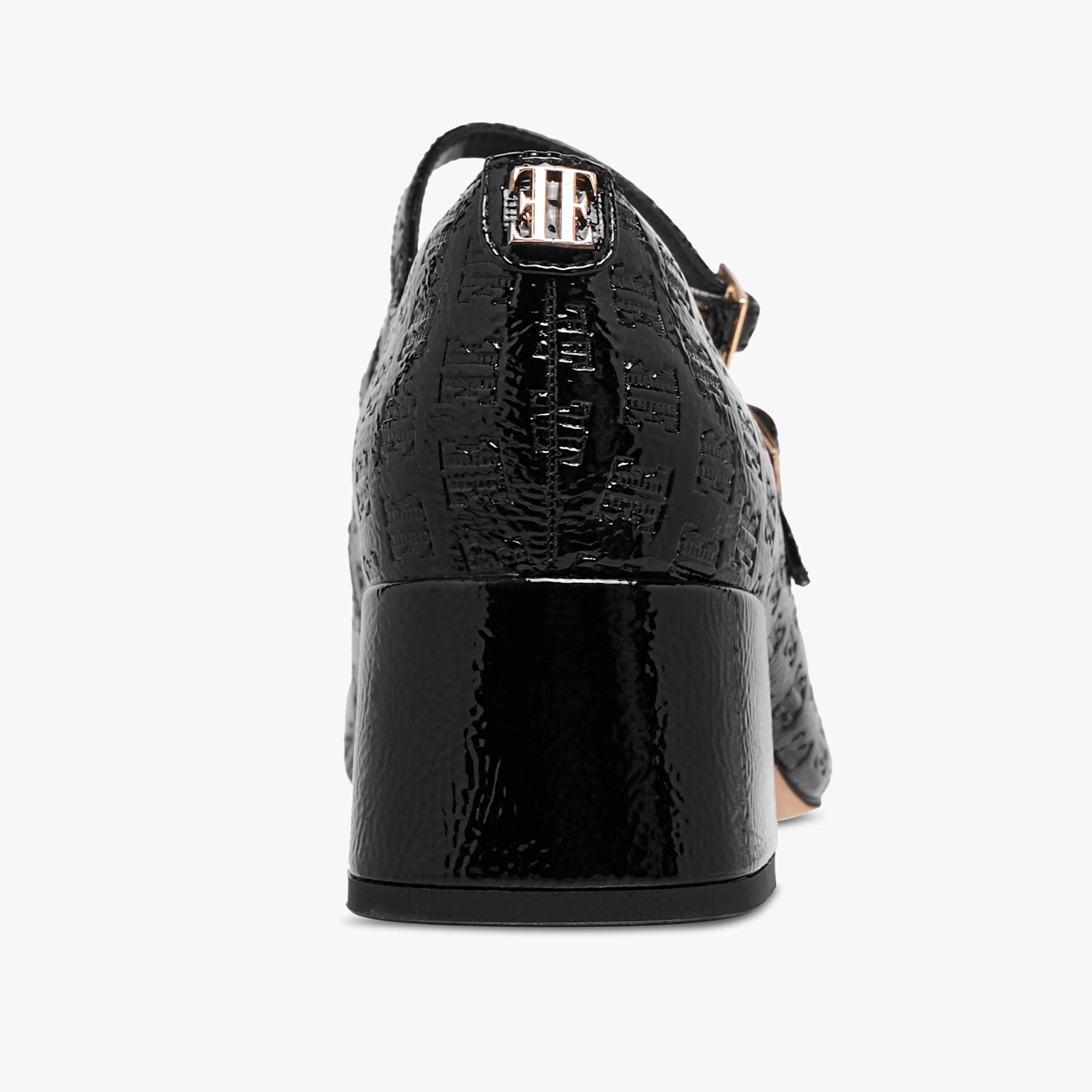 Elle Women's Logo Embossed Block Heel Shoes with Double Buckle Closure-women-shoes-heels-image-5
