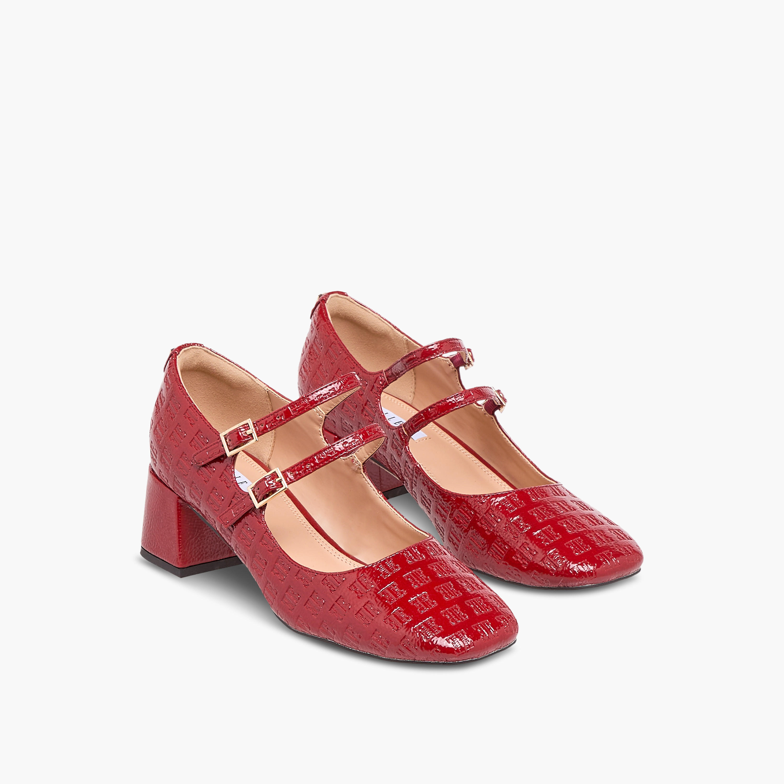 Elle Women's Logo Embossed Block Heel Shoes with Double Buckle Closure-women-shoes-heels-image-1