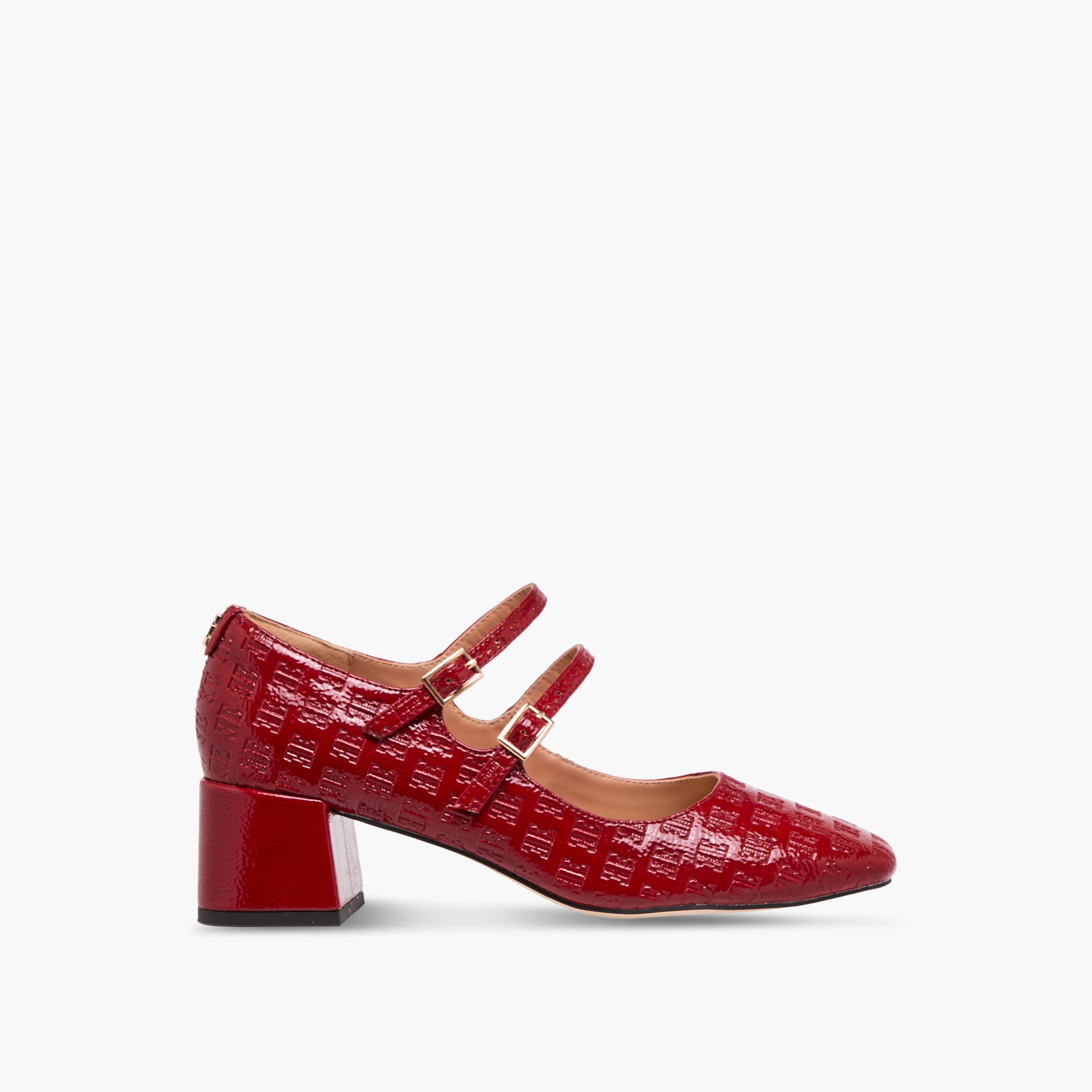 Elle Women's Logo Embossed Block Heel Shoes with Double Buckle Closure-women-shoes-heels-image-3