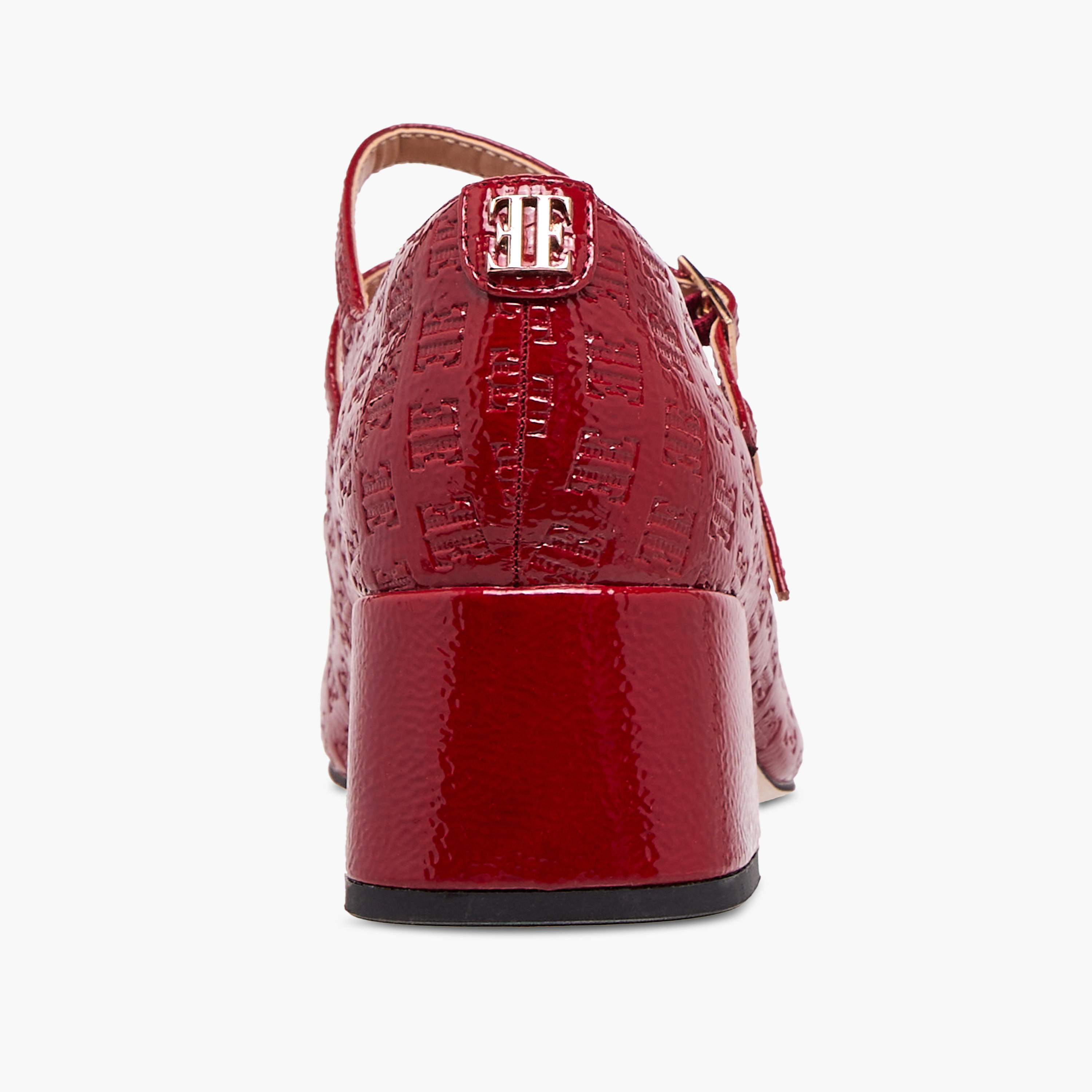 Elle Women's Logo Embossed Block Heel Shoes with Double Buckle Closure-women-shoes-heels-image-5