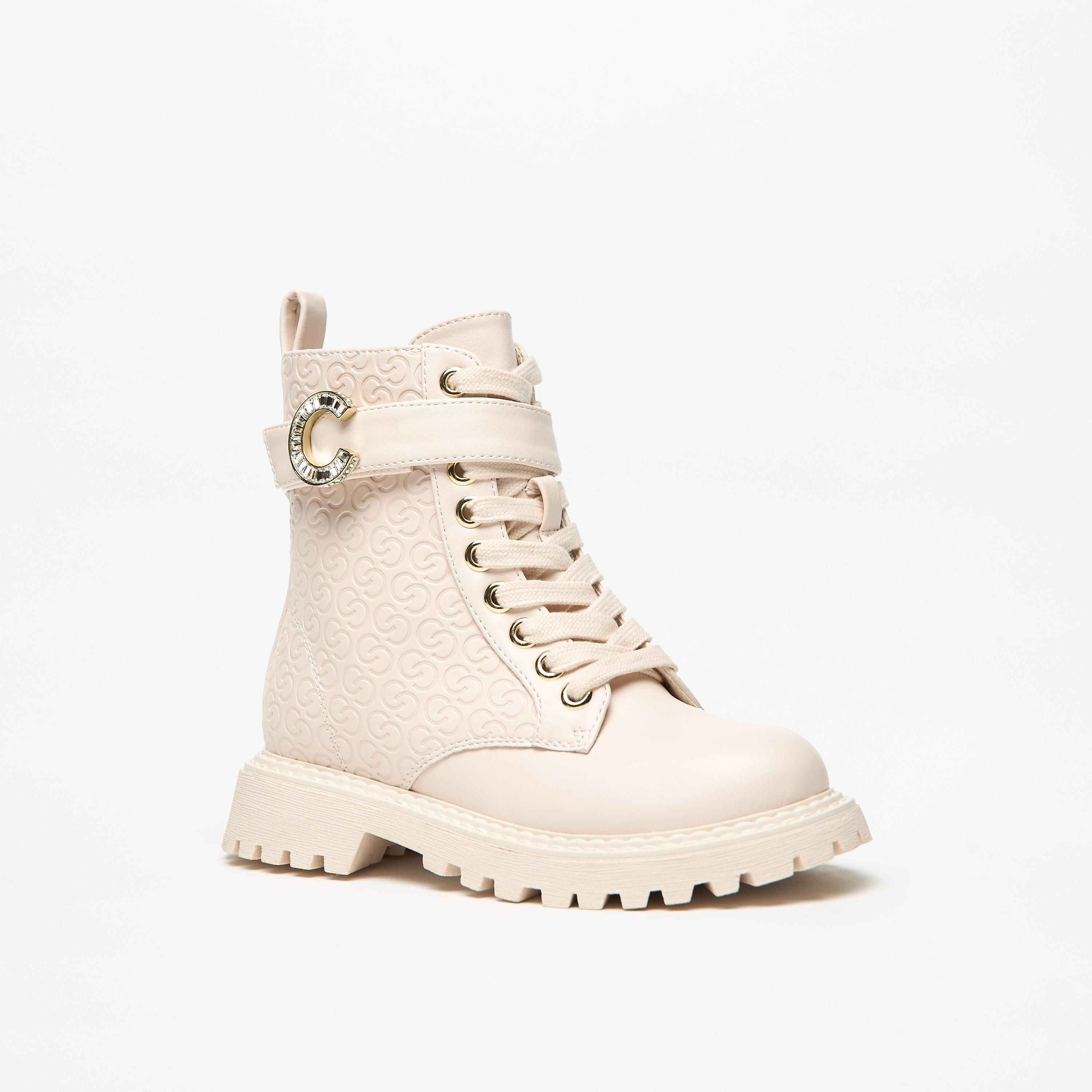 Celeste Girls' Monogram Detail Ankle Boots with Zip Closure-girls-shoes-boots-image-1