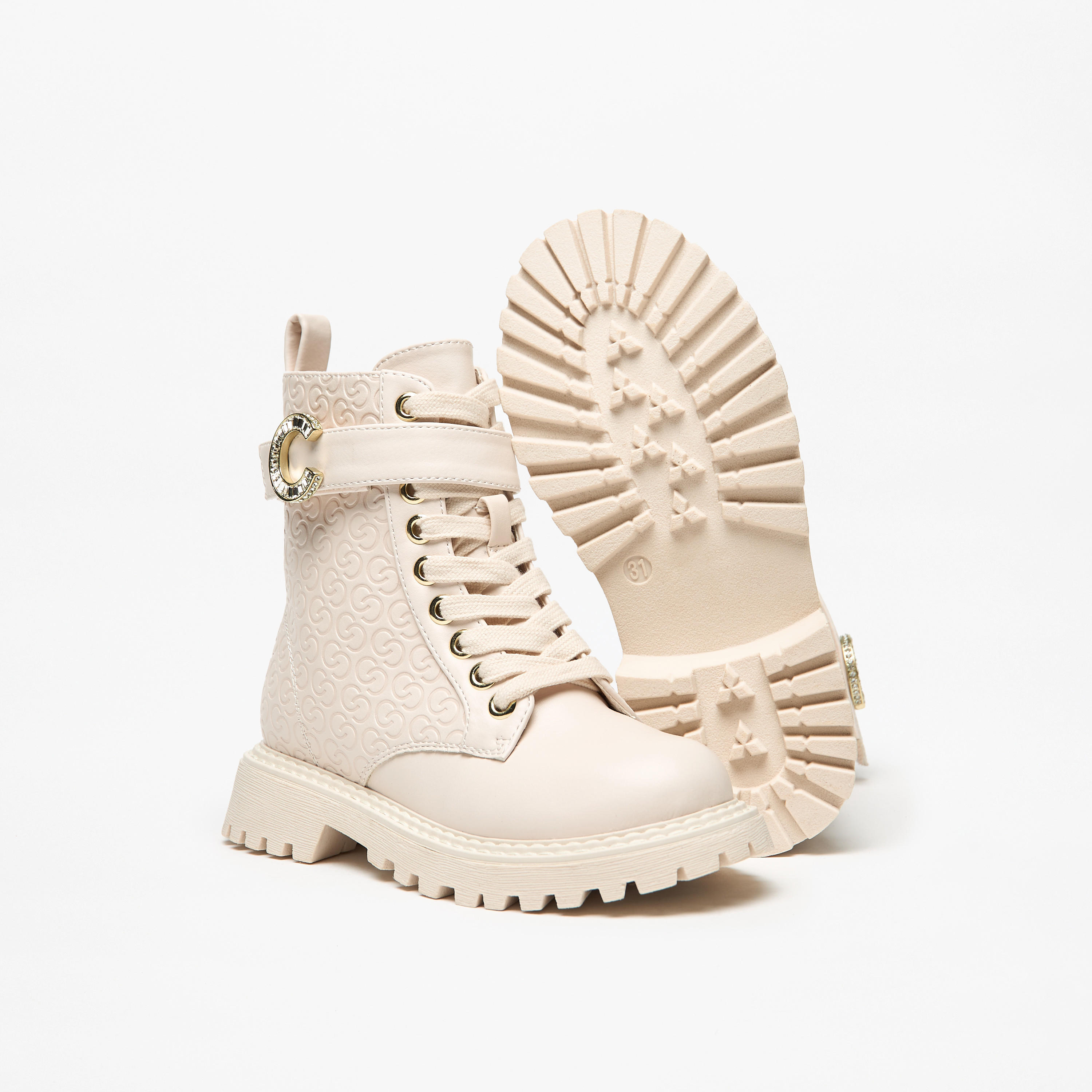 Celeste Girls' Monogram Detail Ankle Boots with Zip Closure-girls-shoes-boots-image-4