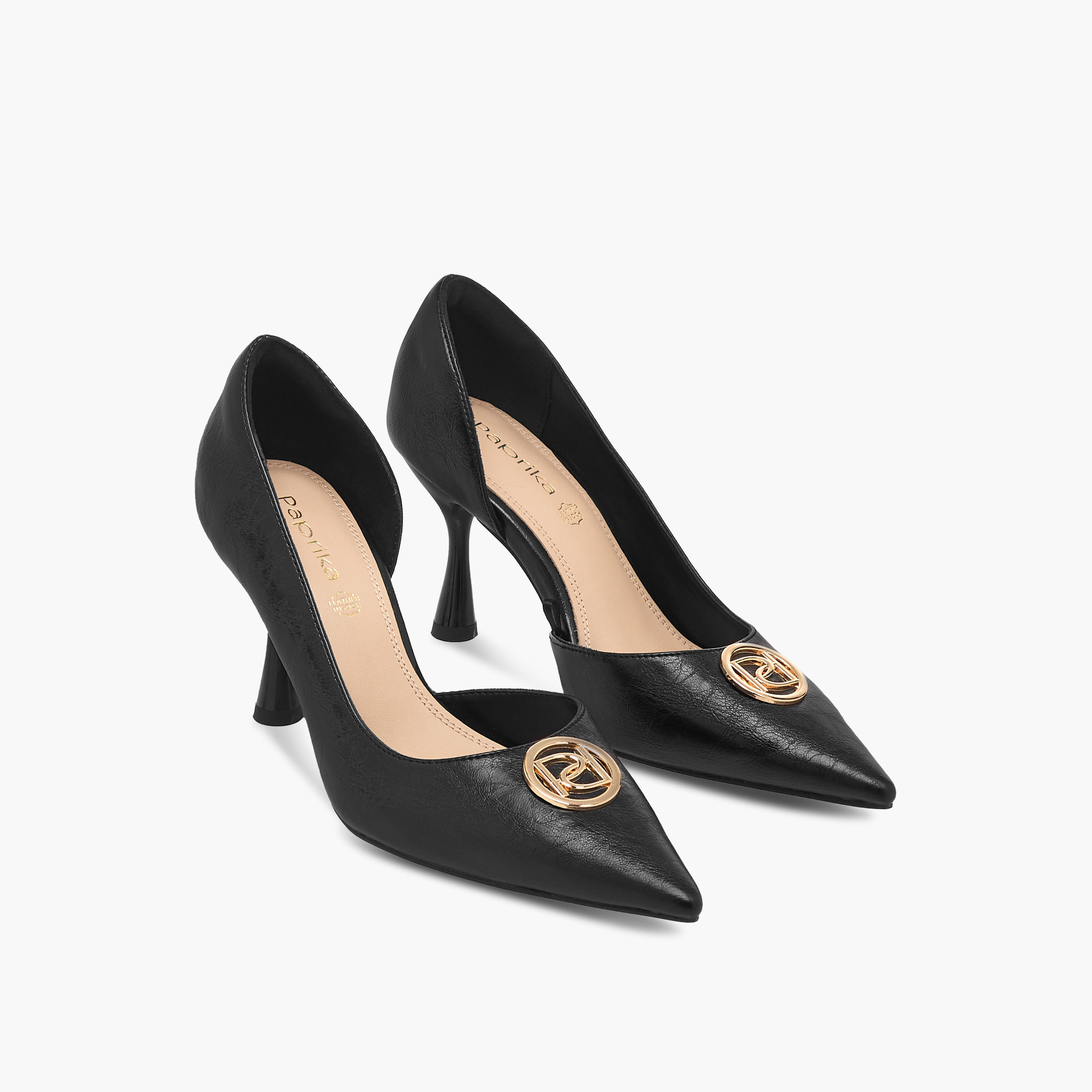 حذاء سهل الارتداء بزخارف شعار وكعب رفيع من بابريكا-women-shoes-heels-image-6