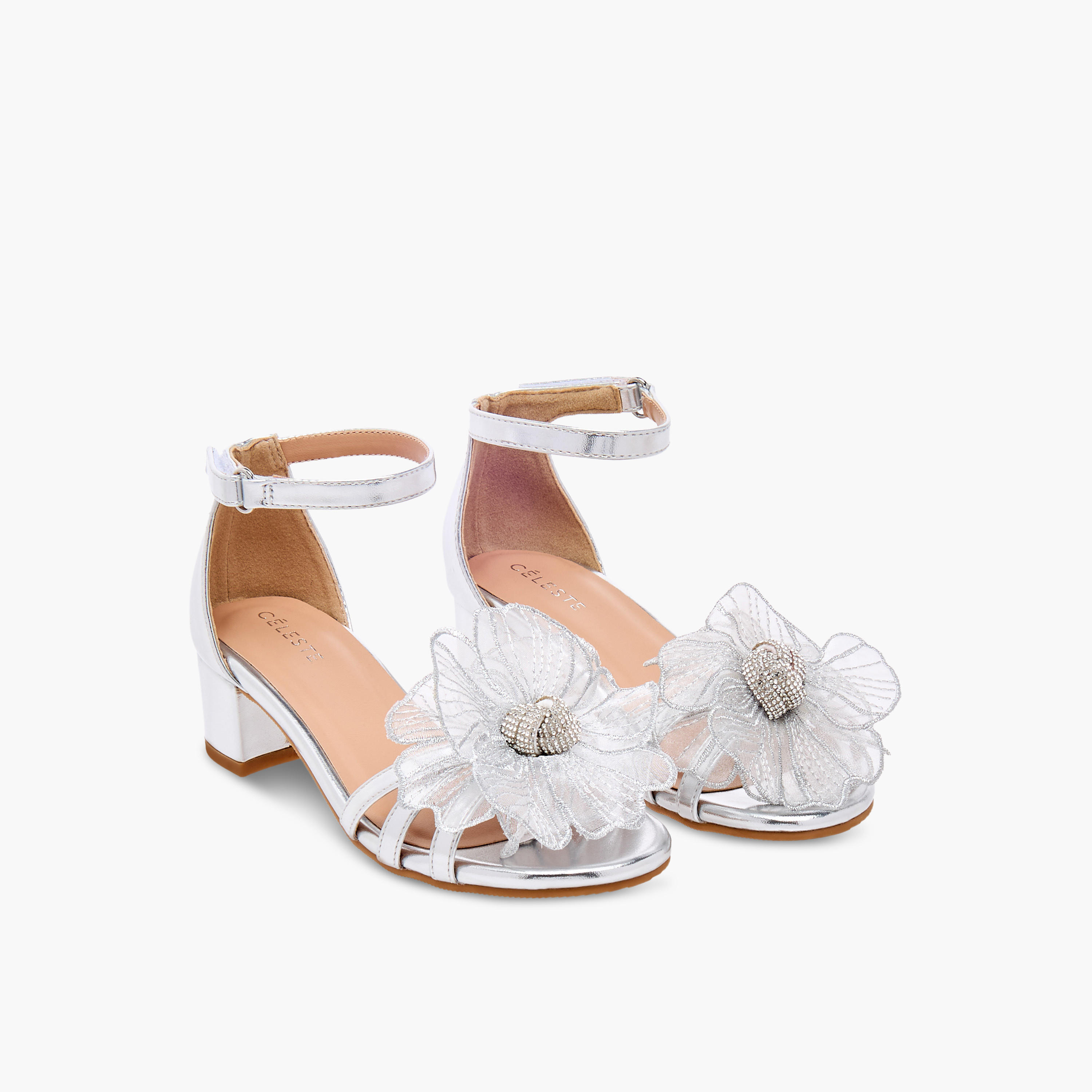 Celeste Girls' Flower Applique Sandals with Block Heels-girls-shoes-sandals-image-1