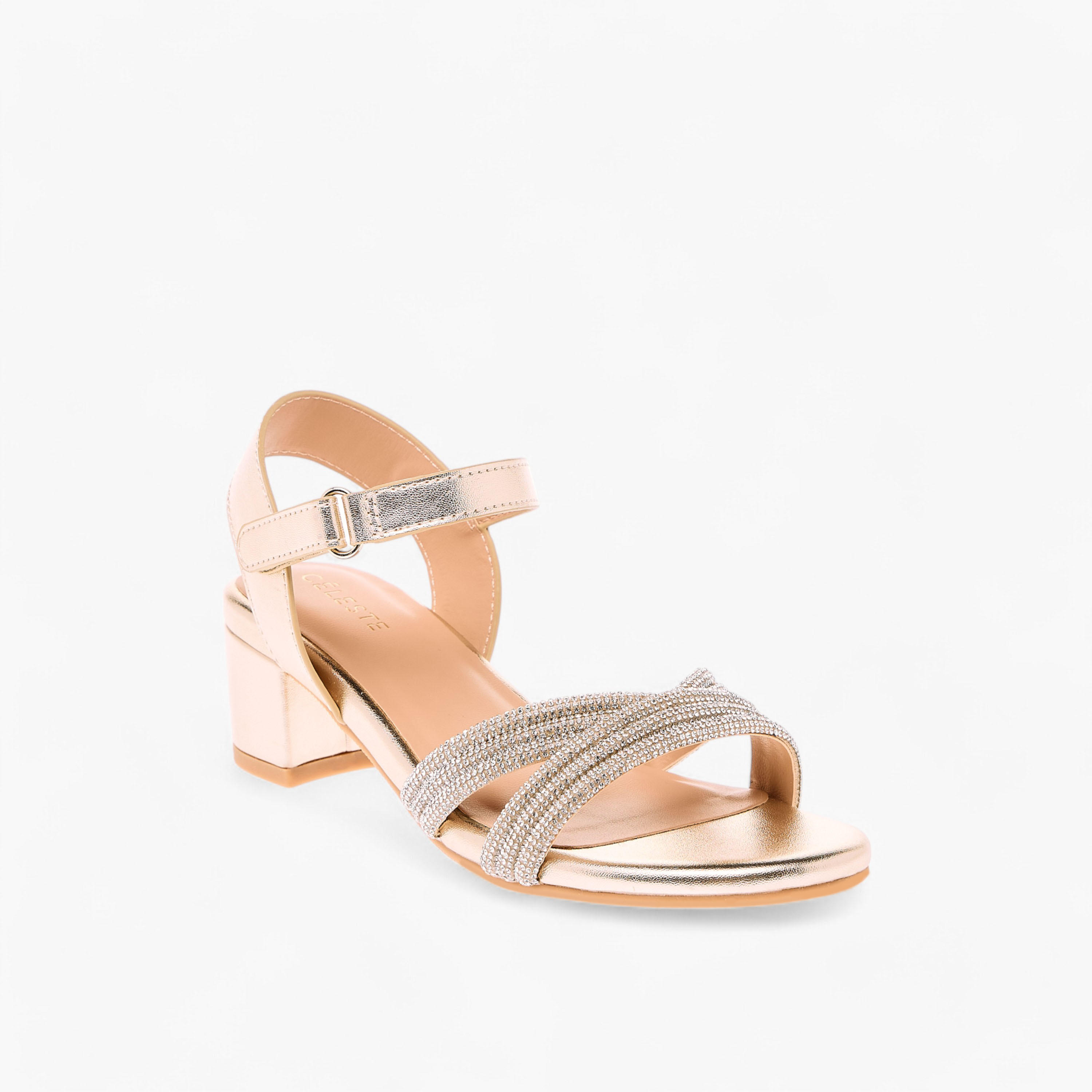 Celeste Girls' Embellished Block Heeled Sandals with Hook and Loop Closure-girls-shoes-sandals-image-2