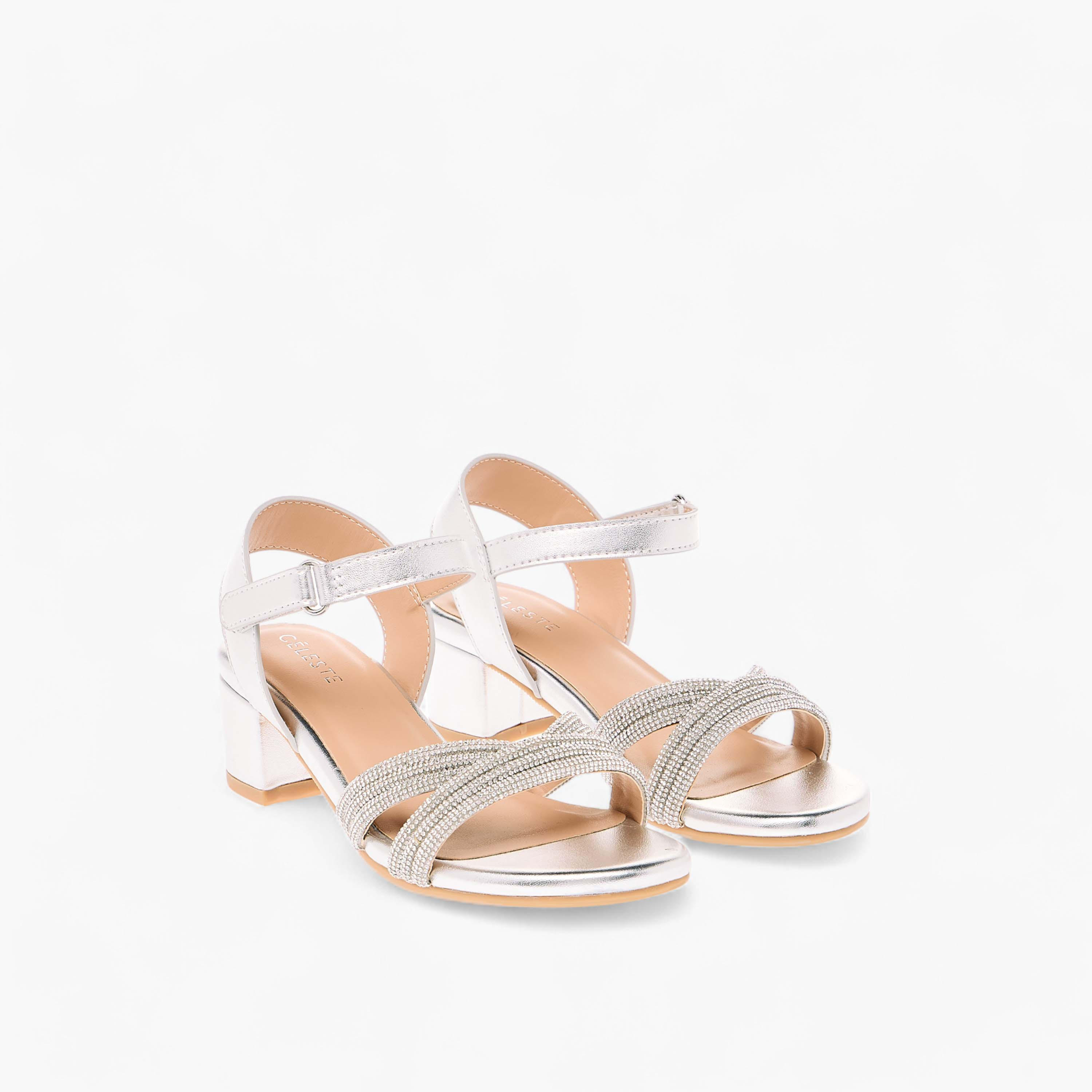 Celeste Girls' Embellished Block Heeled Sandals with Hook and Loop Closure-girls-shoes-sandals-image-1