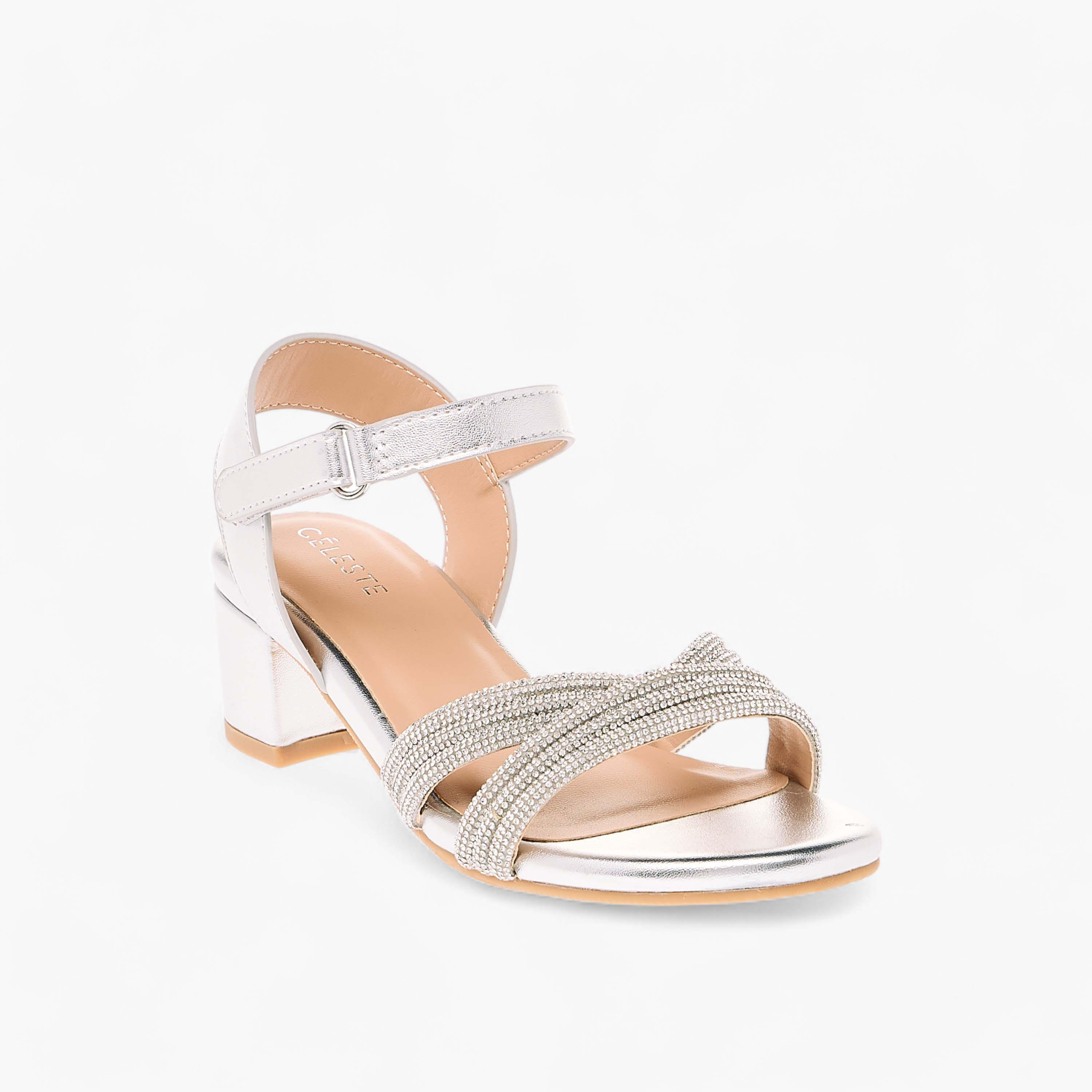Celeste Girls' Embellished Block Heeled Sandals with Hook and Loop Closure-girls-shoes-sandals-image-2