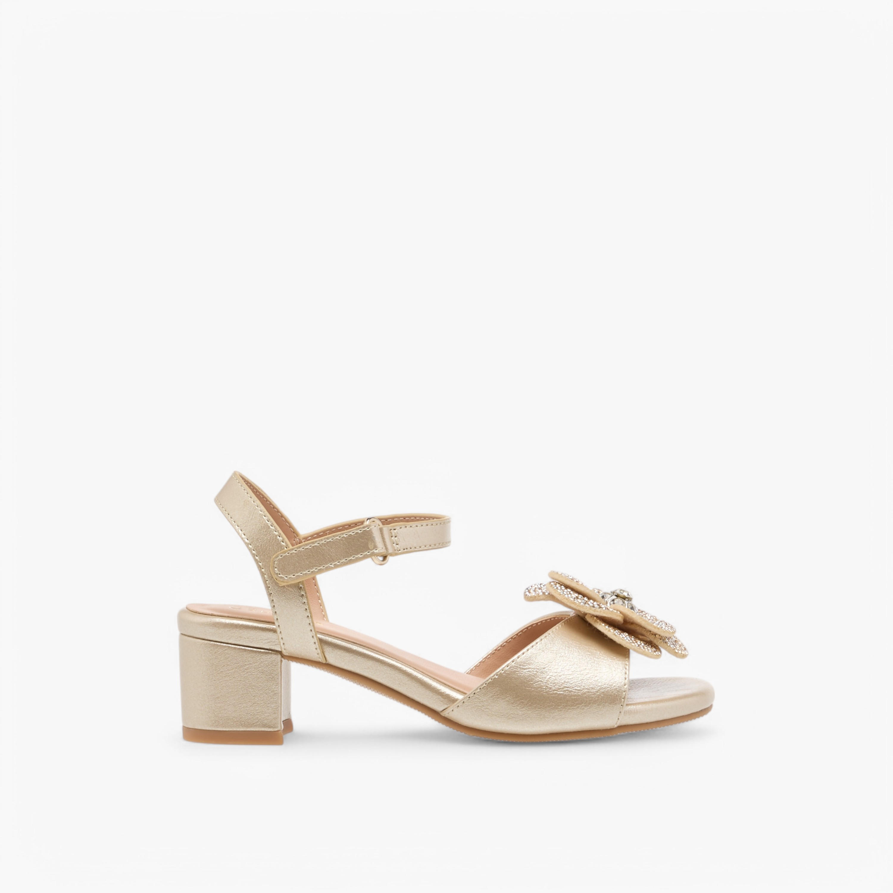Celeste Girls Floral Accent Block Heel Sandals with Hook and Loop Closure-girls-shoes-sandals-image-3