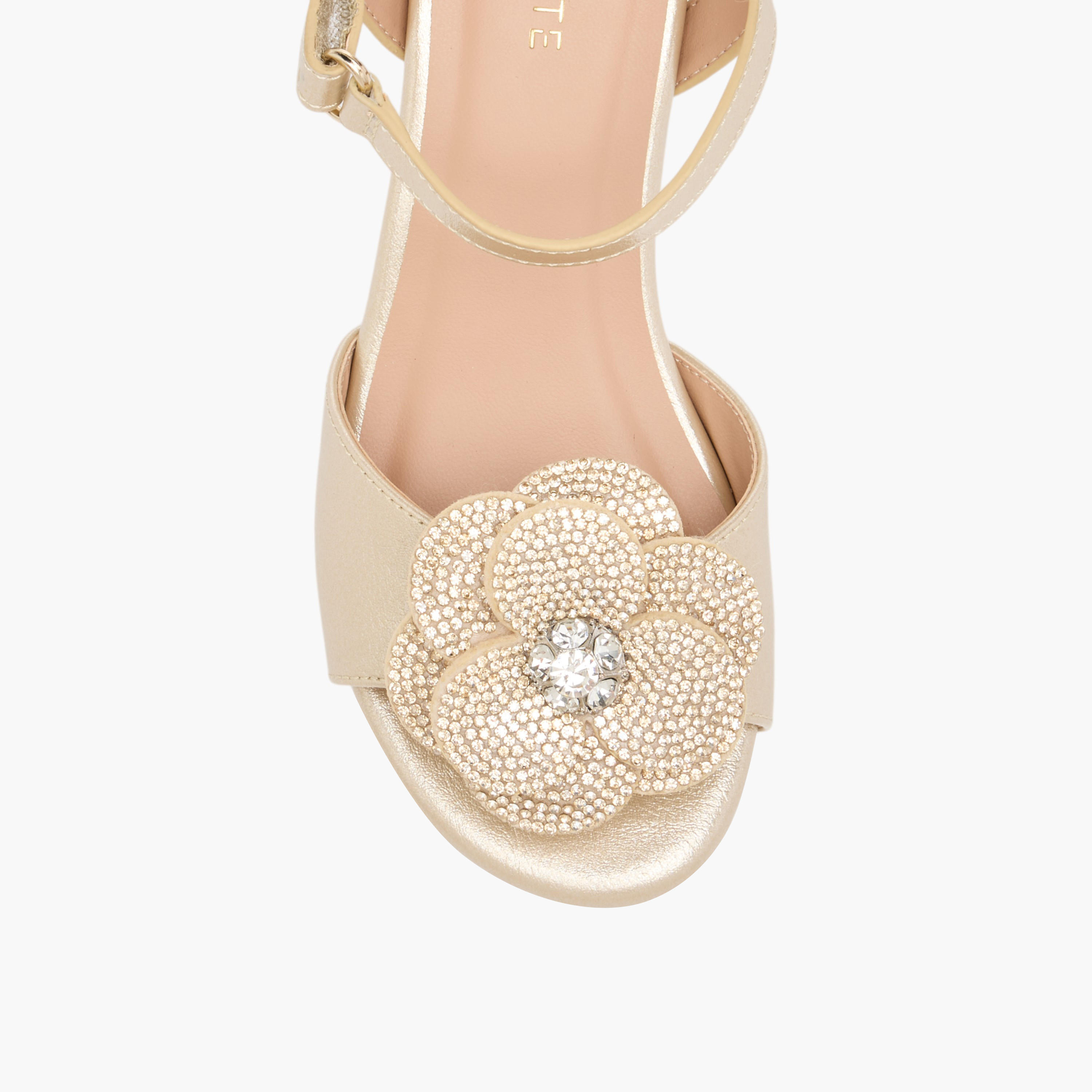 Celeste Girls Floral Accent Block Heel Sandals with Hook and Loop Closure-girls-shoes-sandals-image-4