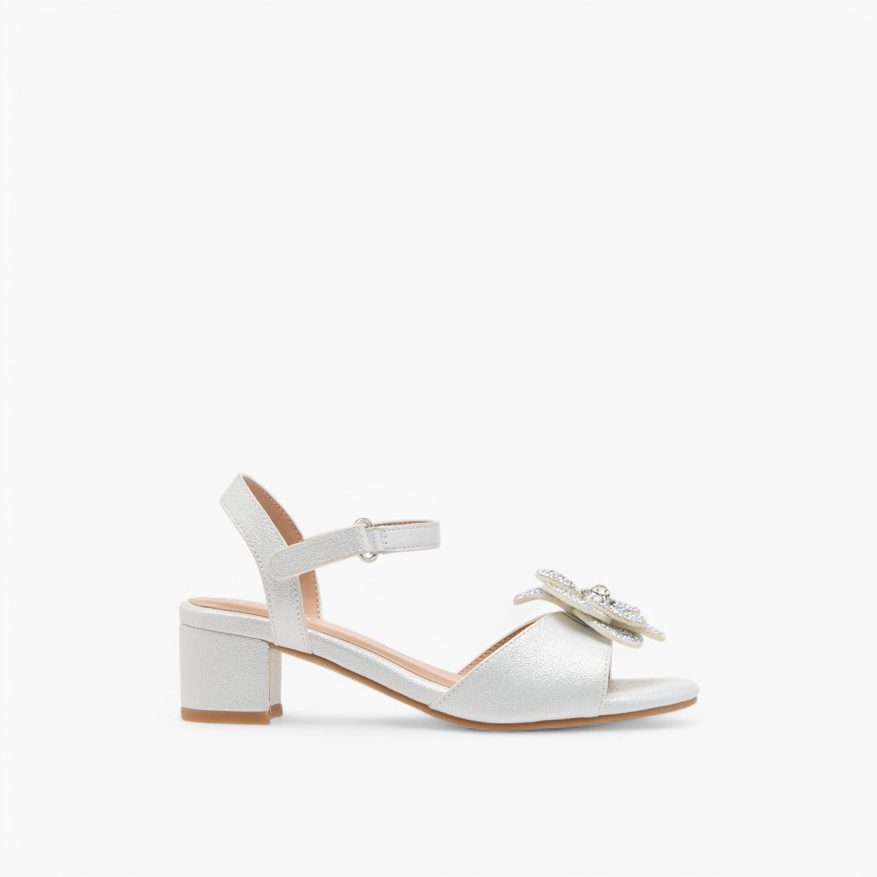 Celeste Girls Floral Accent Block Heel Sandals with Hook and Loop Closure-girls-shoes-sandals-image-3