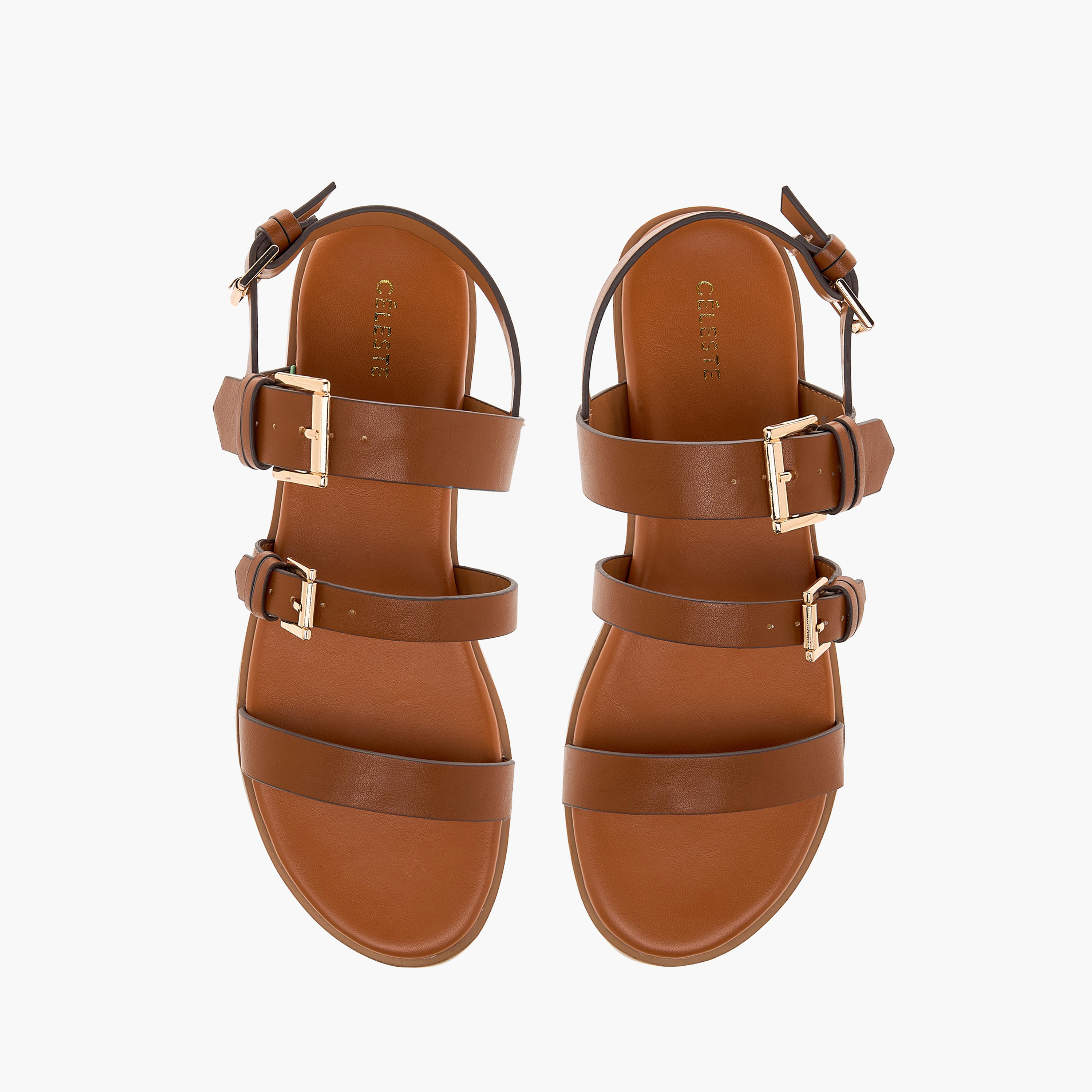 Celeste Women's Strap Detail Sandals with Buckle Closure-women-shoes-flats-sandals-image-1