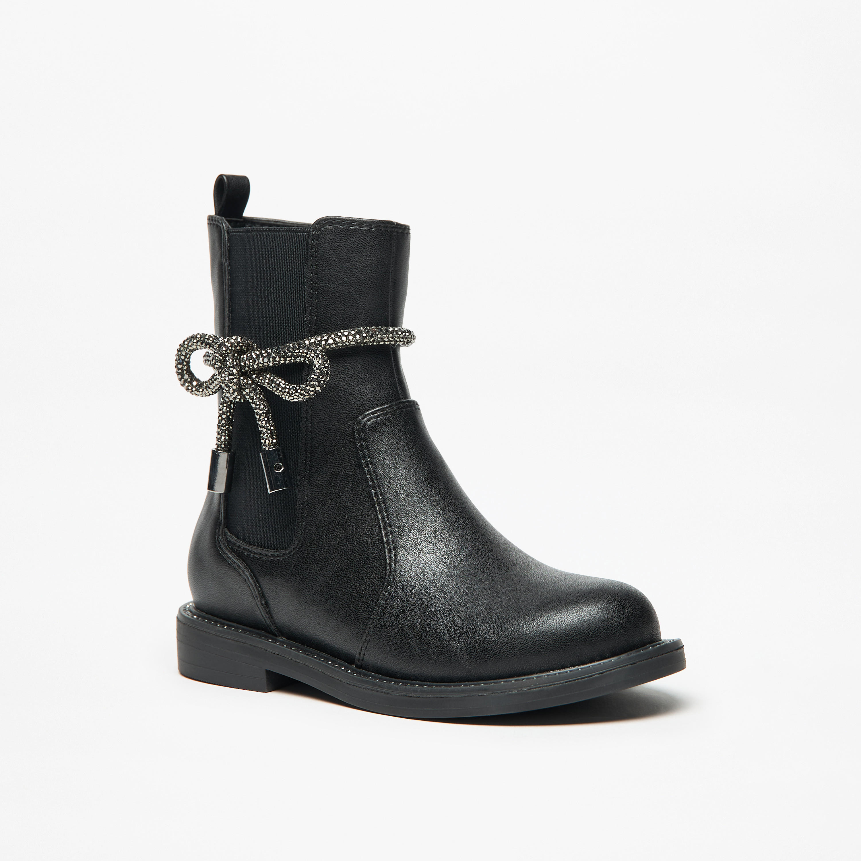 حذاء سادة مزين بفيونكة ورباط مطاطي وسحاب إغلاق من سيليست-girls-shoes-boots-image-6