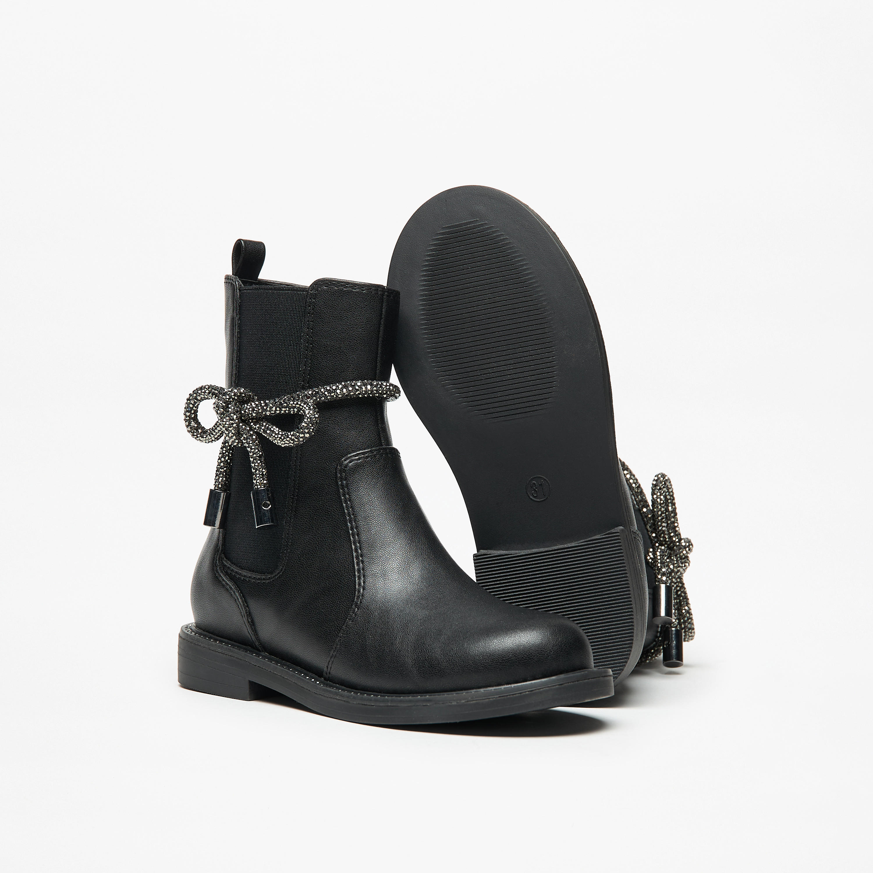 حذاء سادة مزين بفيونكة ورباط مطاطي وسحاب إغلاق من سيليست-girls-shoes-boots-image-9