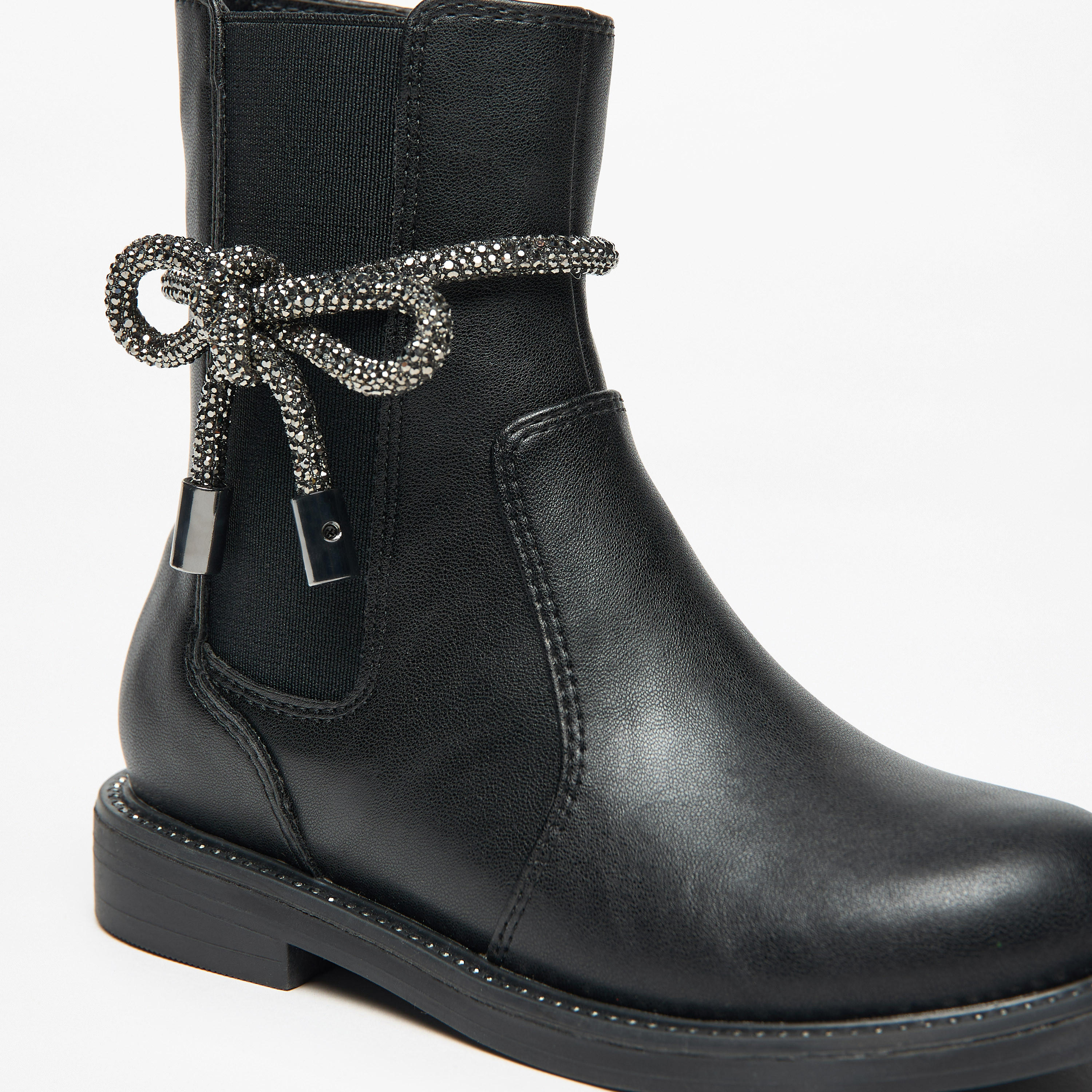 حذاء سادة مزين بفيونكة ورباط مطاطي وسحاب إغلاق من سيليست-girls-shoes-boots-image-10