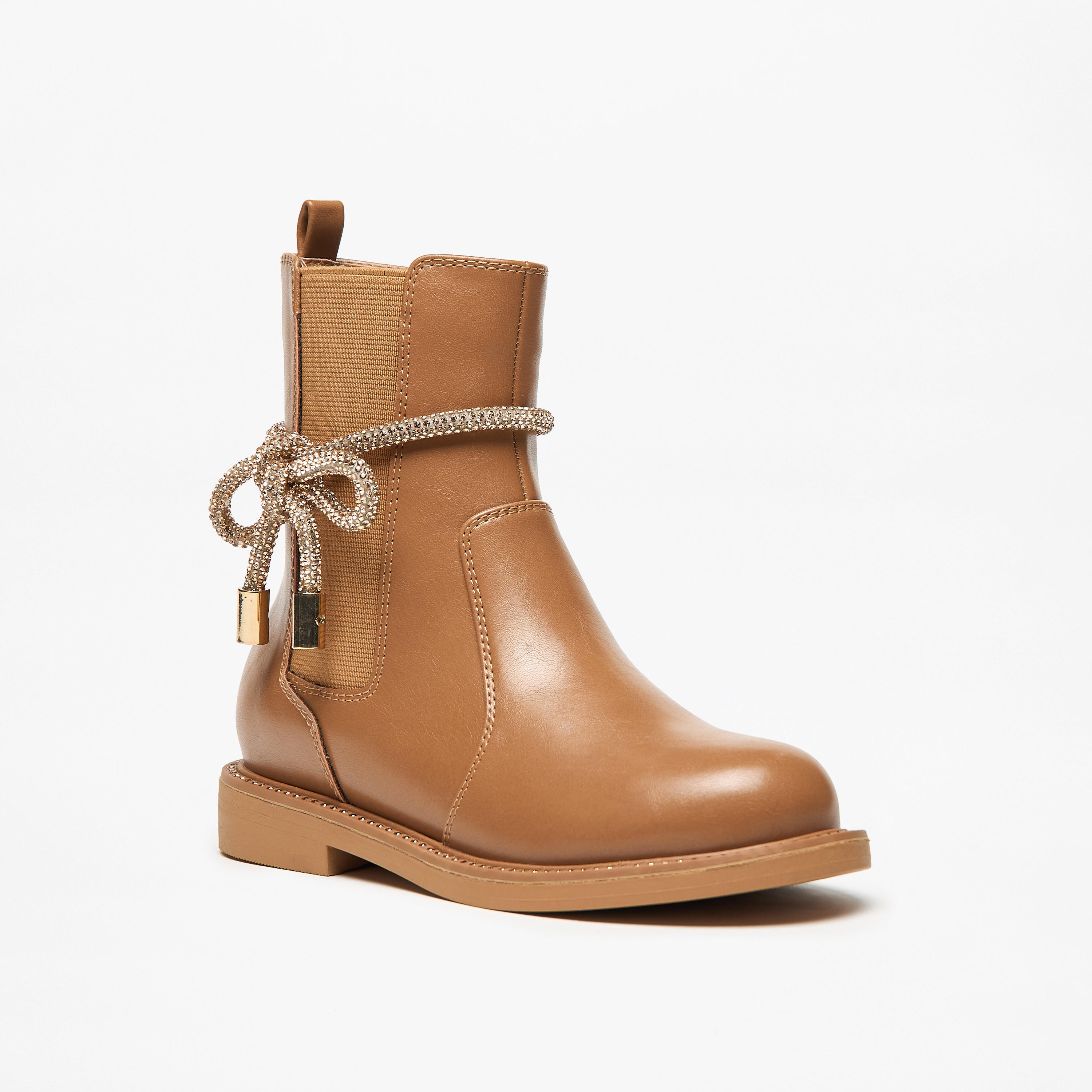 حذاء سادة مزين بفيونكة ورباط مطاطي وسحاب إغلاق من سيليست-girls-shoes-boots-image-1
