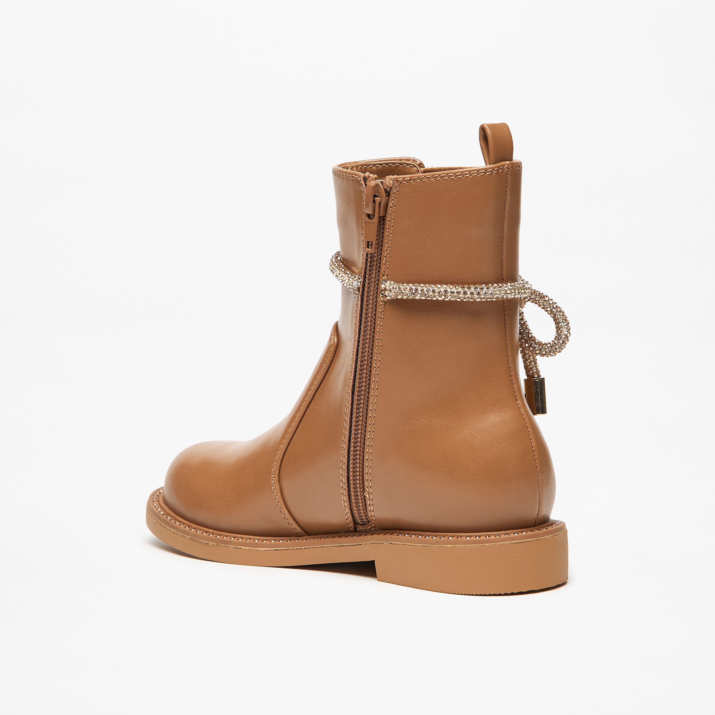 حذاء سادة مزين بفيونكة ورباط مطاطي وسحاب إغلاق من سيليست-girls-shoes-boots-image-2