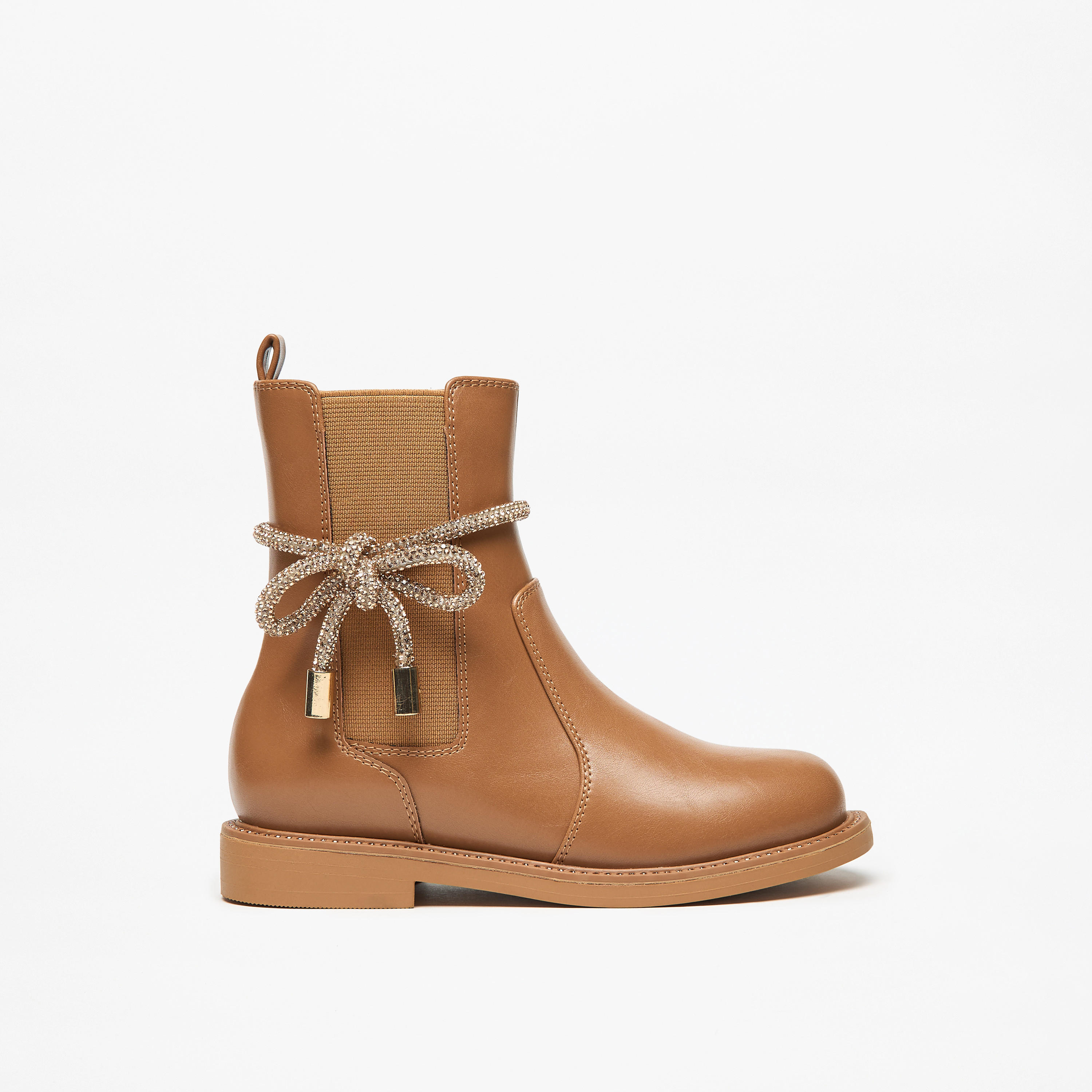 حذاء سادة مزين بفيونكة ورباط مطاطي وسحاب إغلاق من سيليست-girls-shoes-boots-image-3