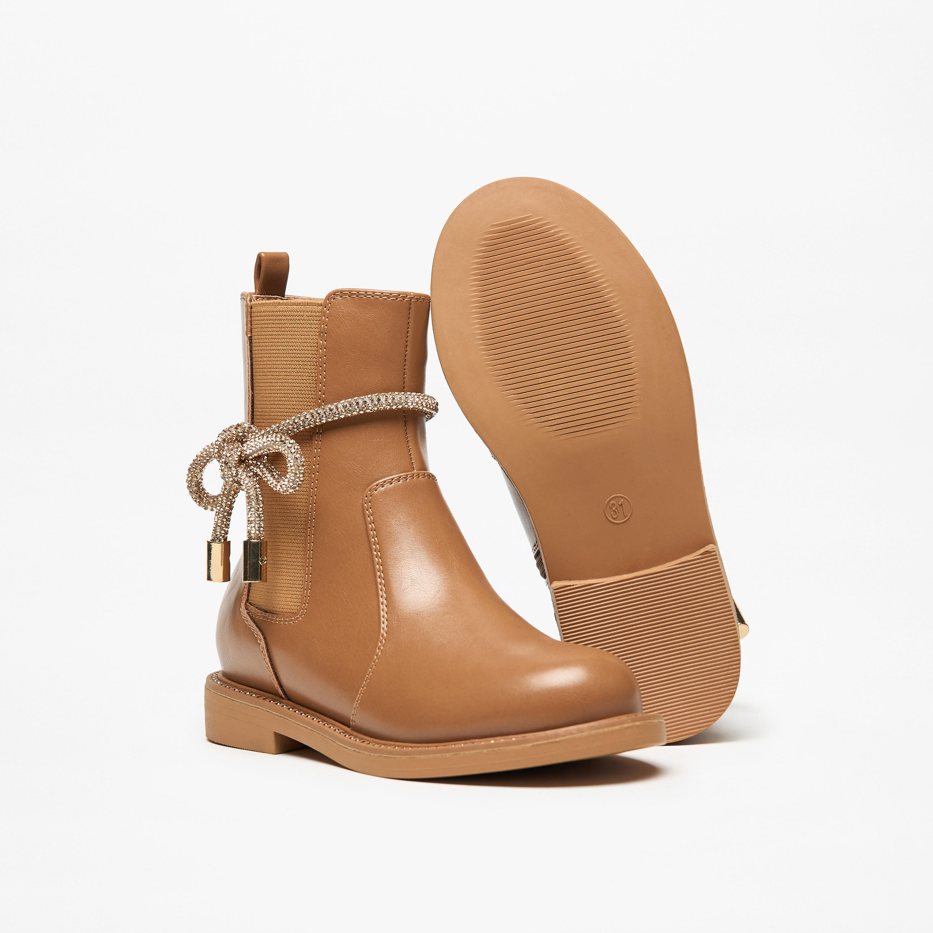حذاء سادة مزين بفيونكة ورباط مطاطي وسحاب إغلاق من سيليست-girls-shoes-boots-image-4