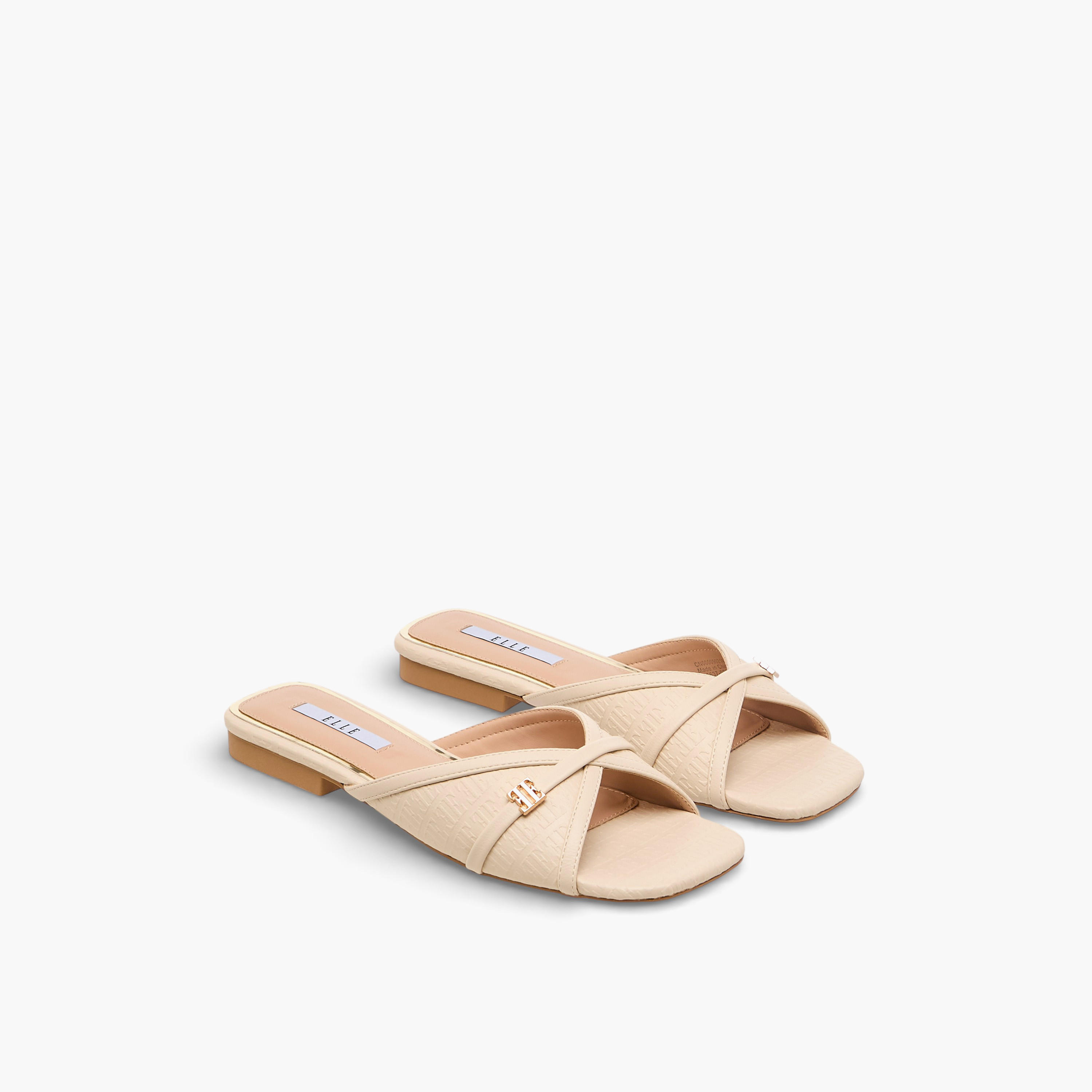 Elle Women Monogram Debossed Slide Sandals-women-shoes-flats-sandals-image-1
