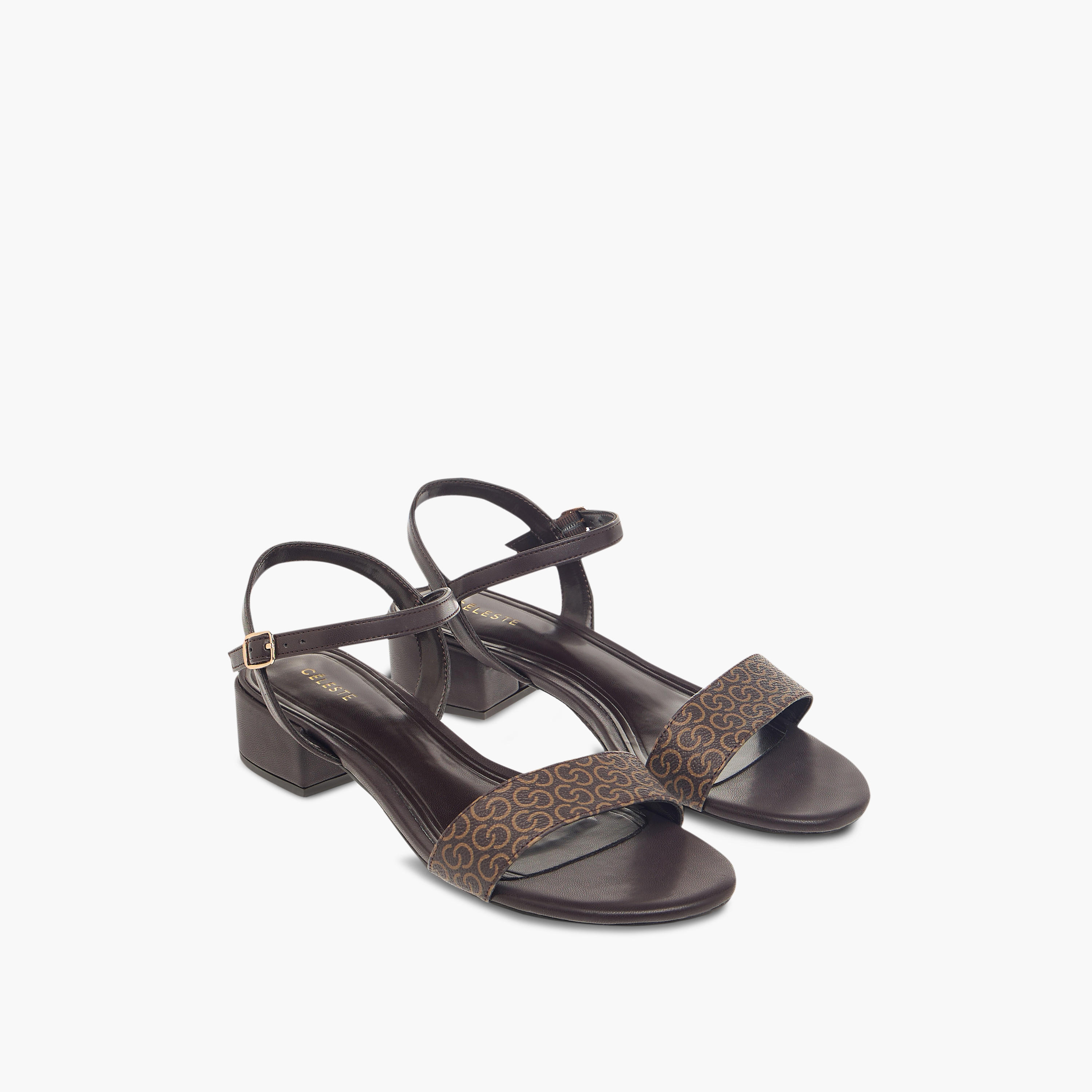 Celeste Women's Monogram Print Sandals with Block Heels and Buckle Closure-women-shoes-sandals-heeled-image-1