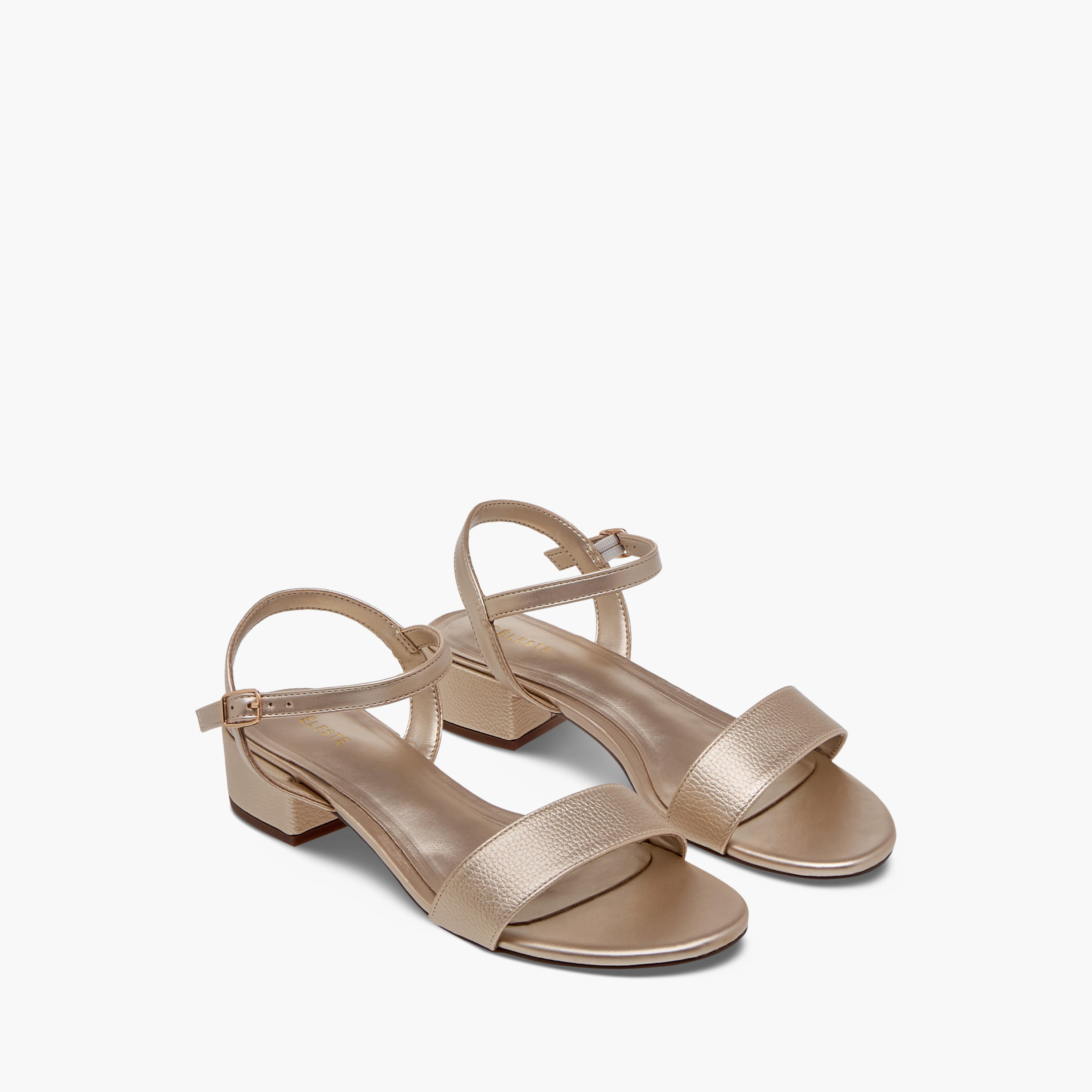 Celeste Women's Textured Sandals with Block Heels and Buckle Closure-women-shoes-sandals-heeled-image-1