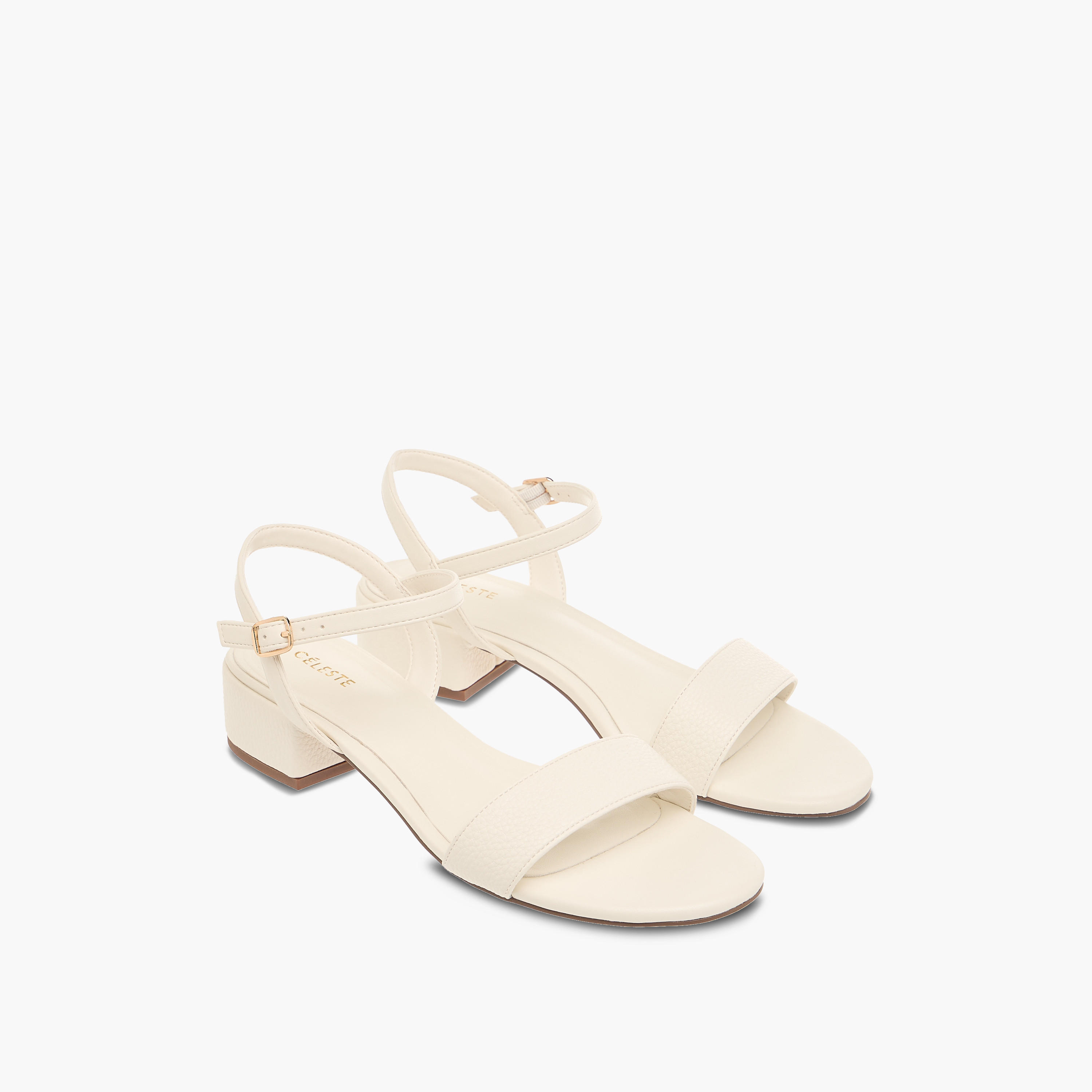 Celeste Women's Textured Sandals with Block Heels and Buckle Closure-women-shoes-sandals-heeled-image-1