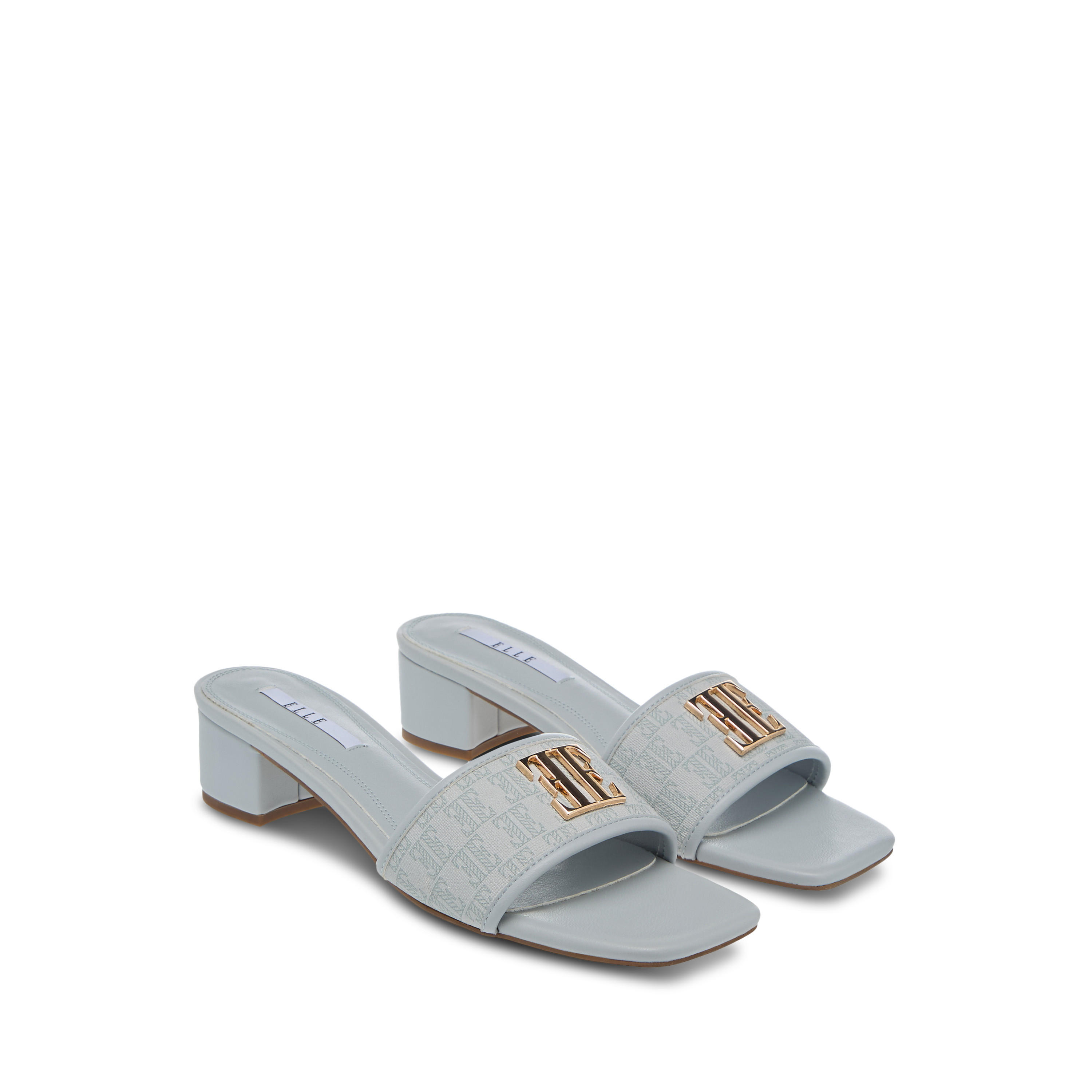 Elle Women's Monogram Detail Slip-On Sandals with Block Heels-women-shoes-sandals-heeled-image-1