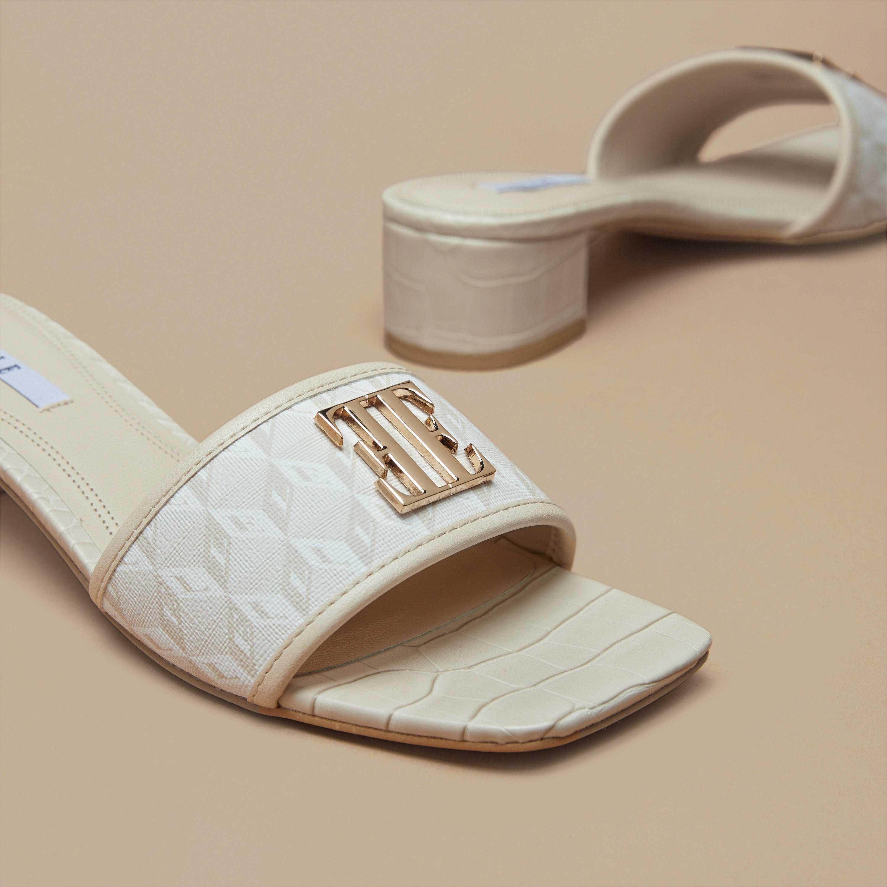 Elle Women's Monogram Print Slide Sandals with Block Heels-women-shoes-sandals-heeled-image-4