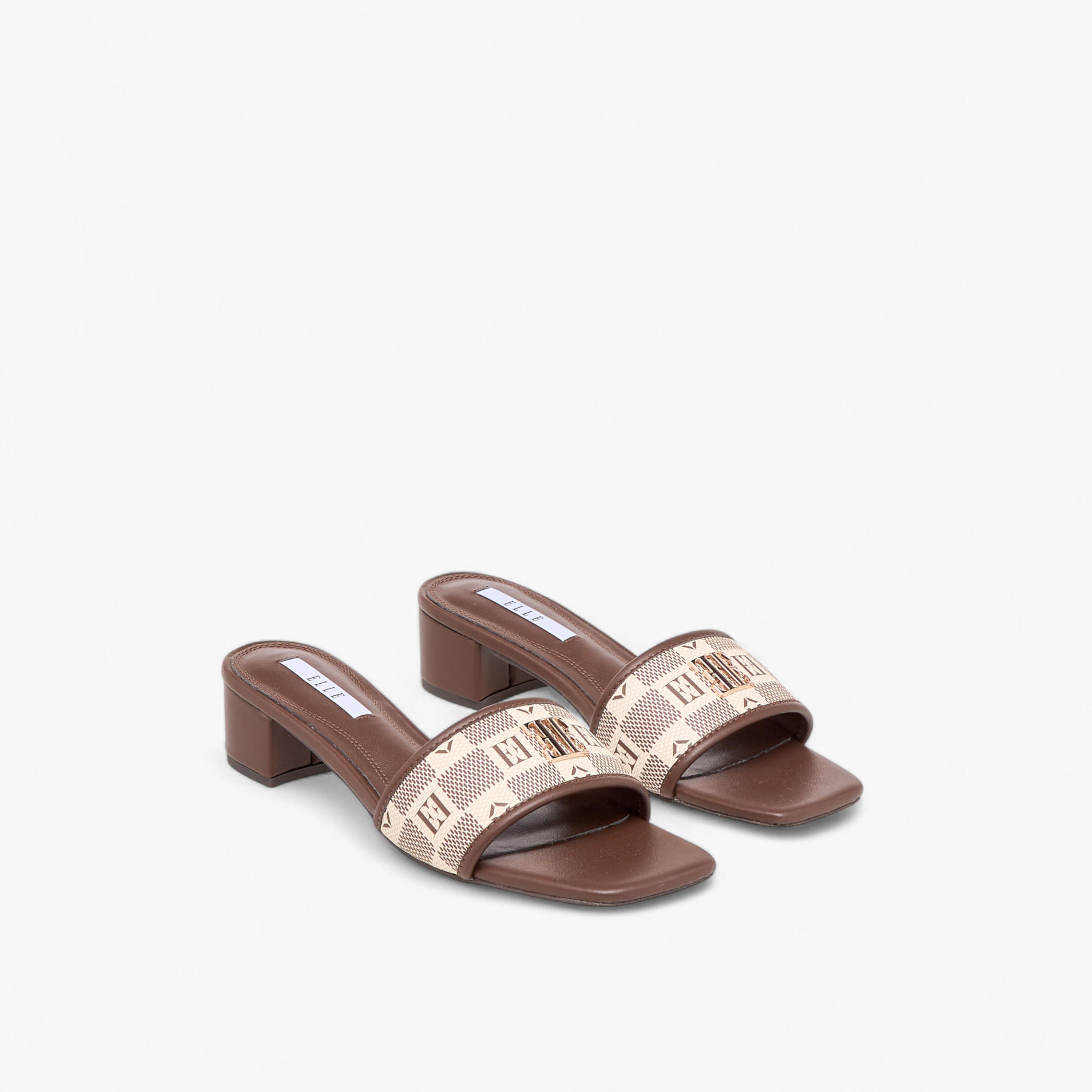 Elle Women's Monogram Print Slide Sandals with Block Heels-women-shoes-sandals-heeled-image-1