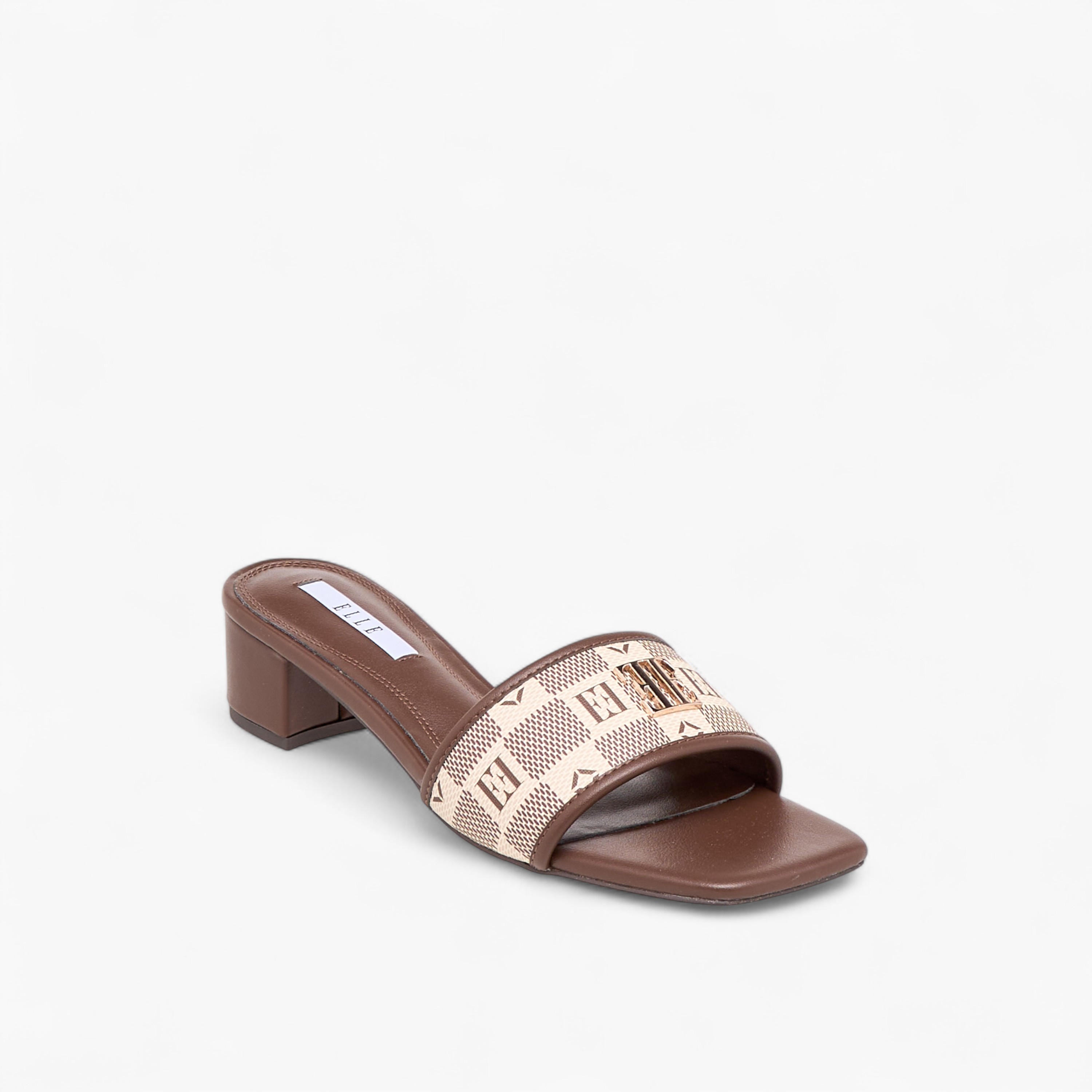 Elle Women's Monogram Print Slide Sandals with Block Heels-women-shoes-sandals-heeled-image-2