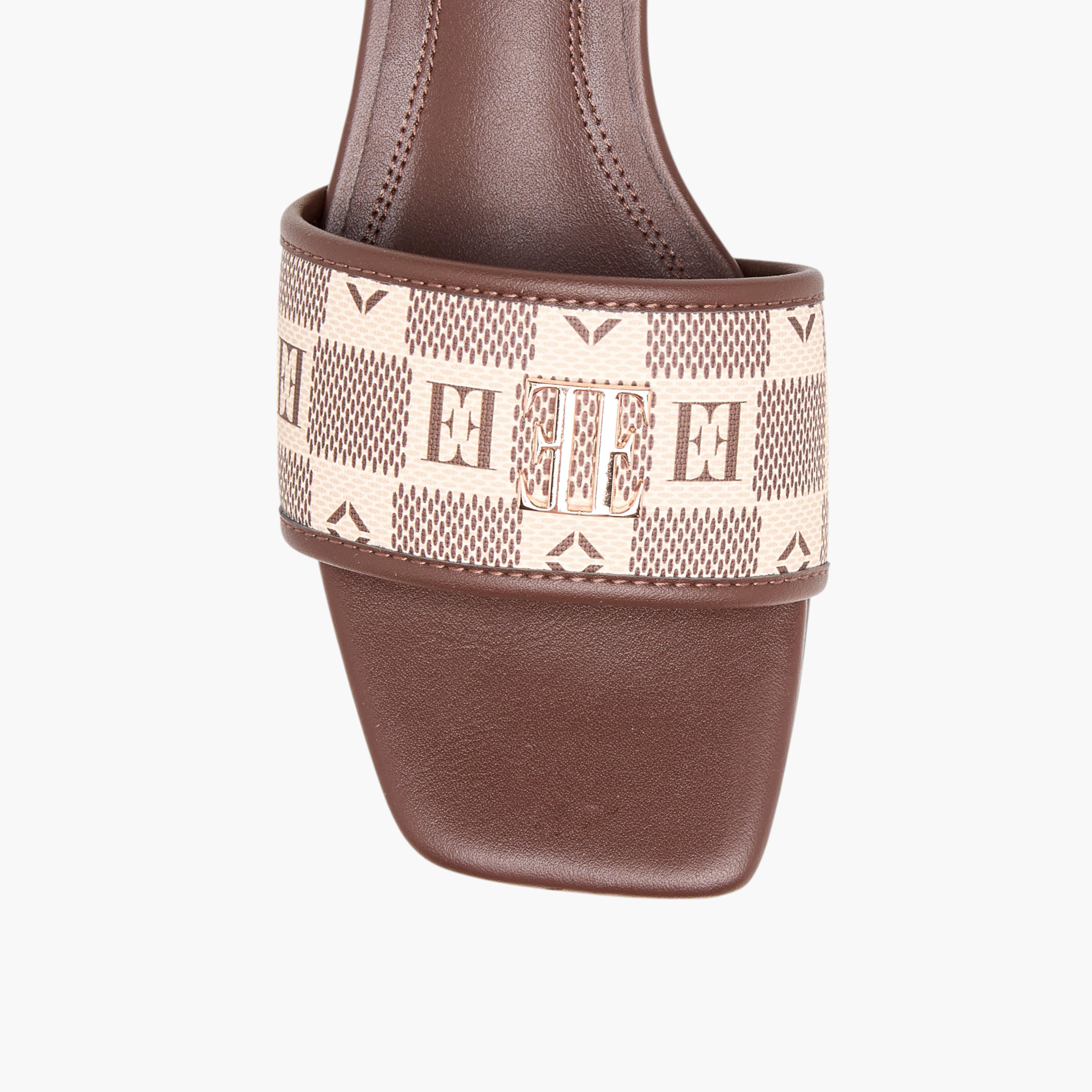 Elle Women's Monogram Print Slide Sandals with Block Heels-women-shoes-sandals-heeled-image-4