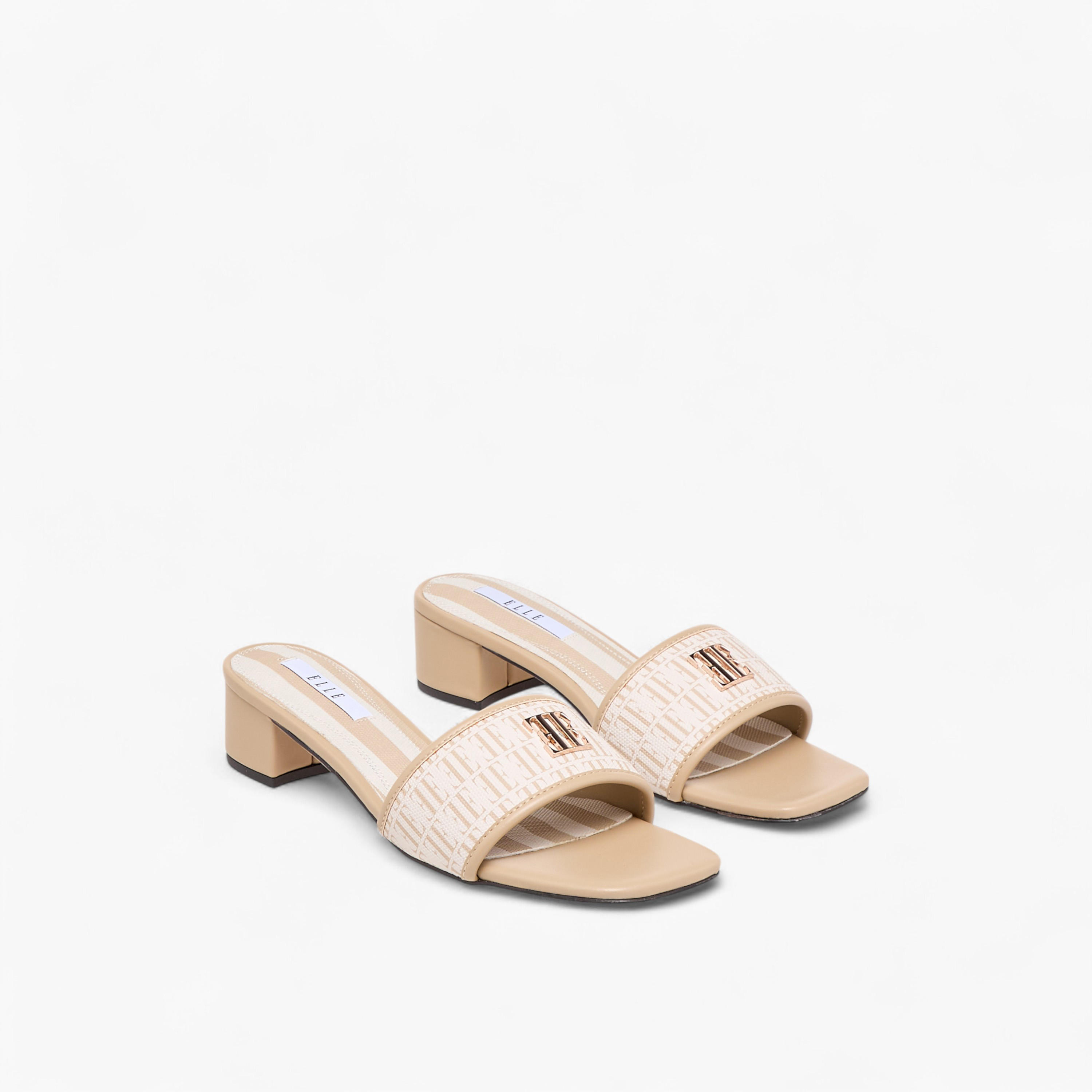 Elle Women's Monogram Print Slide Sandals with Block Heels-women-shoes-sandals-heeled-image-1