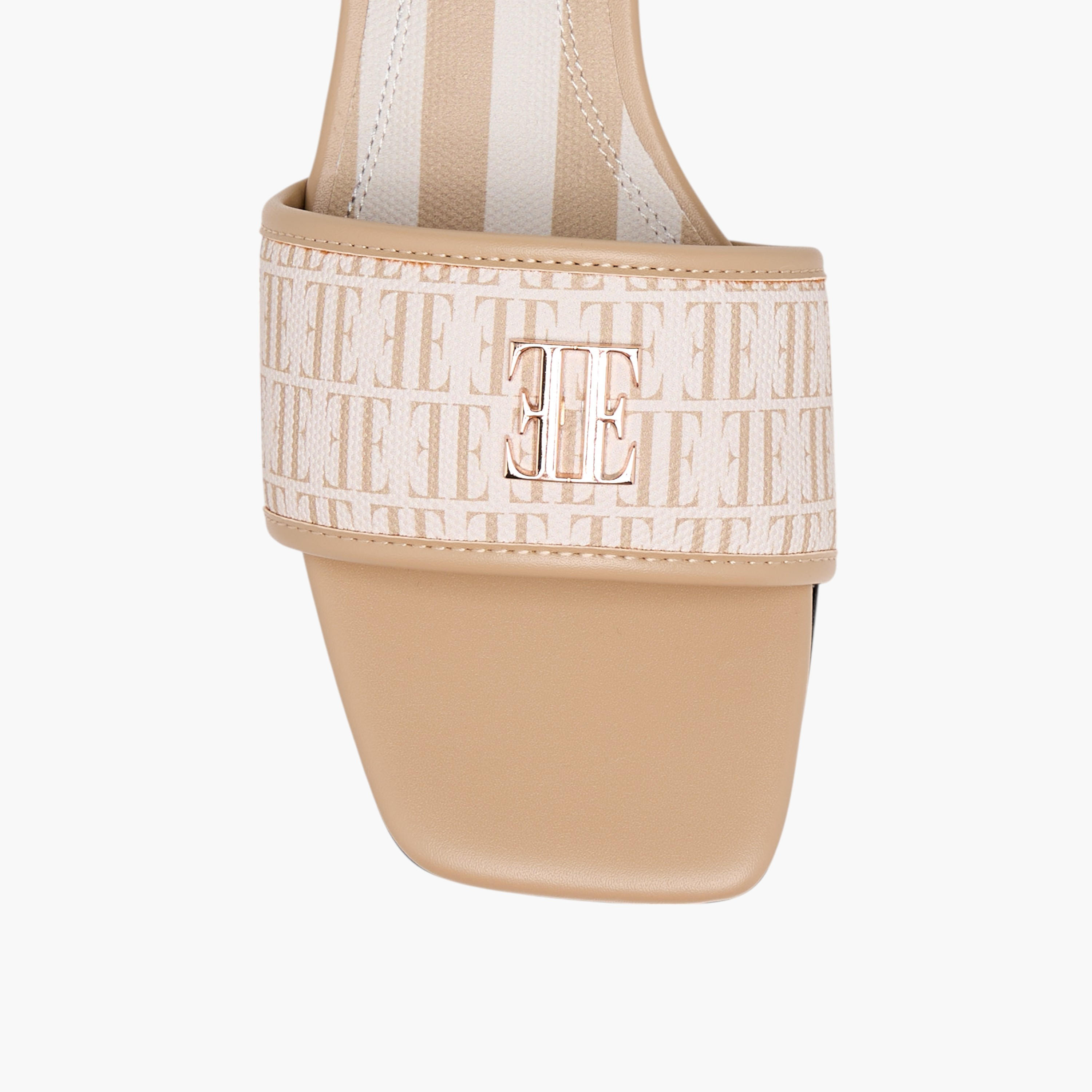 Elle Women's Monogram Print Slide Sandals with Block Heels-women-shoes-sandals-heeled-image-4