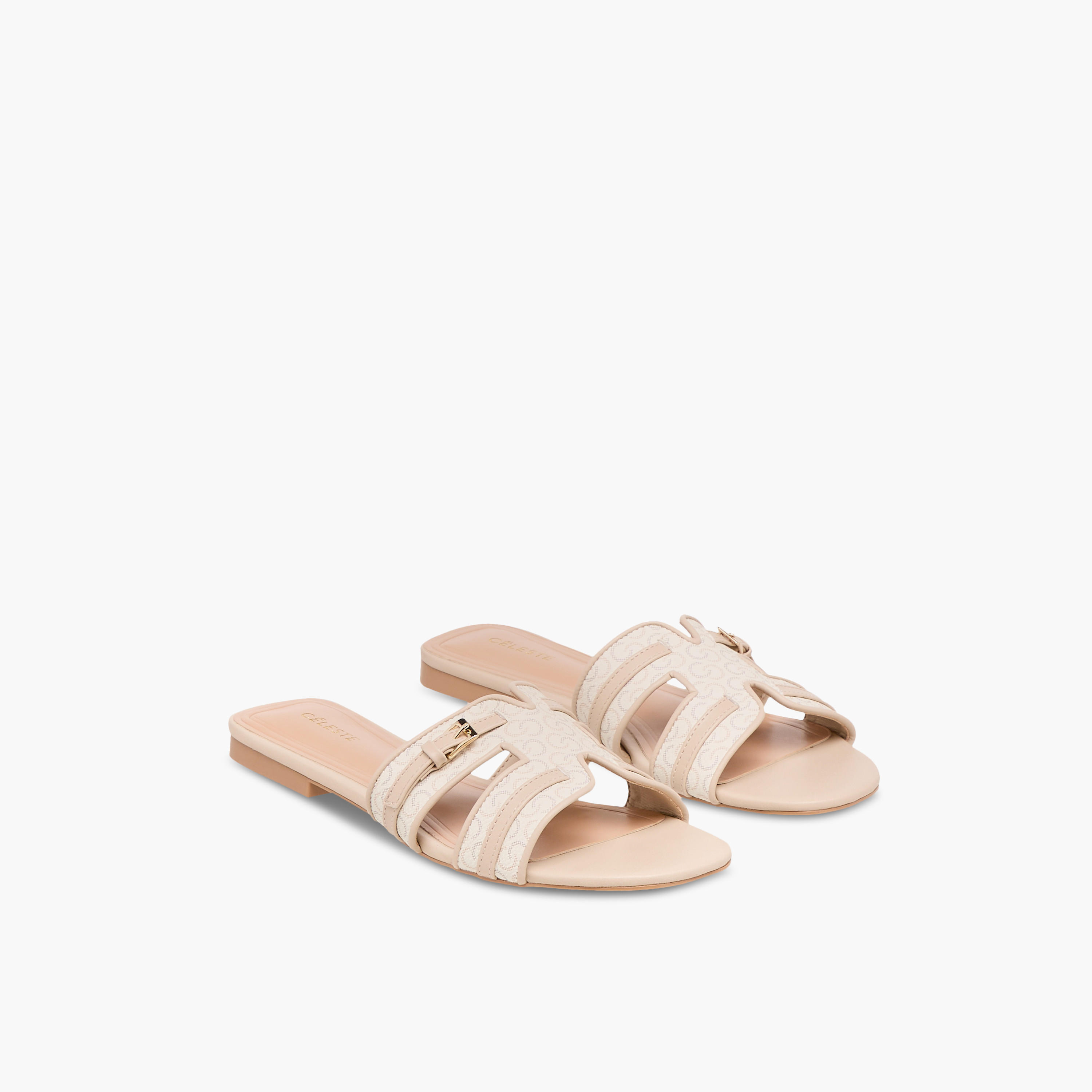 Celeste Women's Monogram Print Slip-On Flat Sandals-women-shoes-flats-sandals-image-1