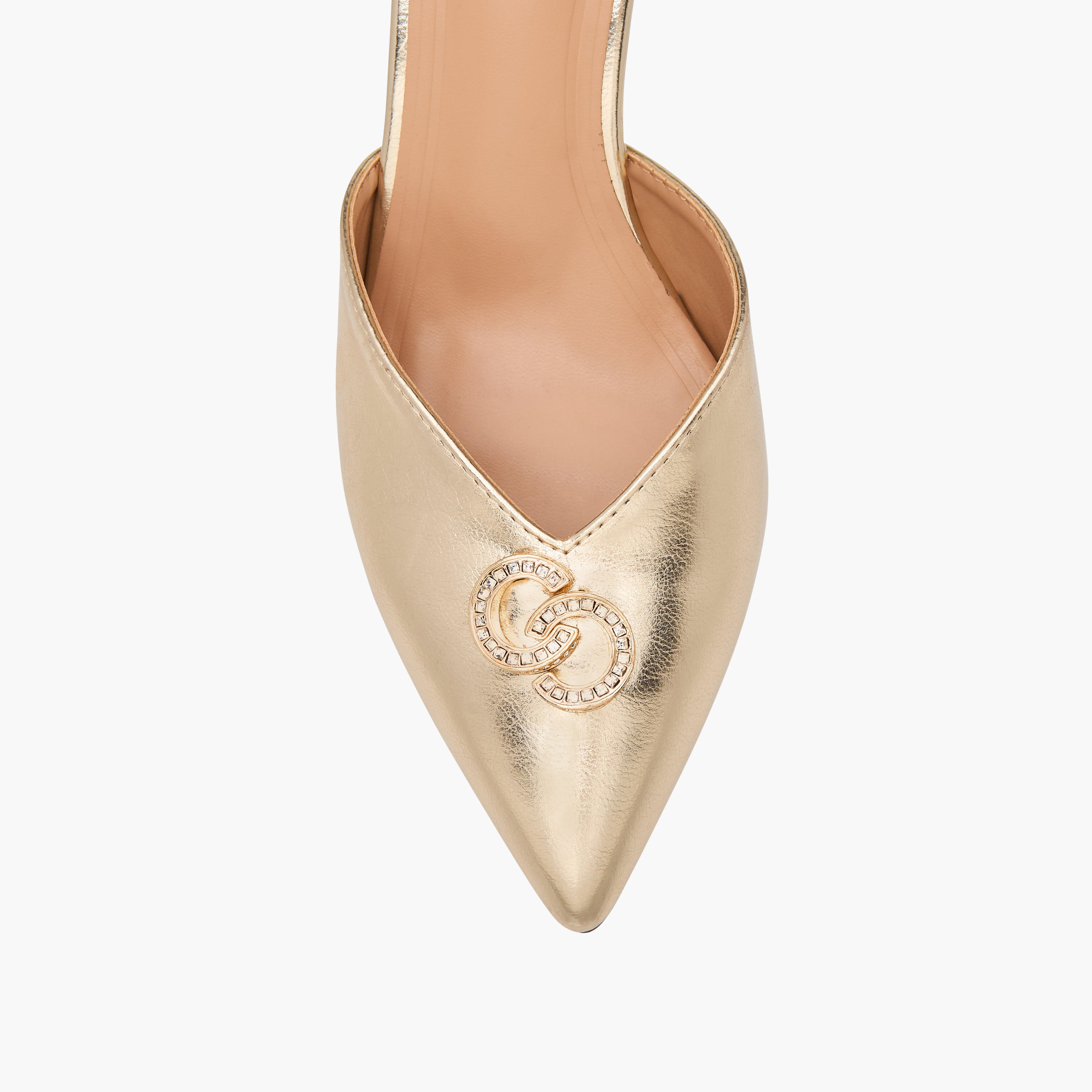 Celeste Women's Logo Embellished Slip-On Pointed Toe Shoes with Stiletto Heels-women-shoes-heels-image-4
