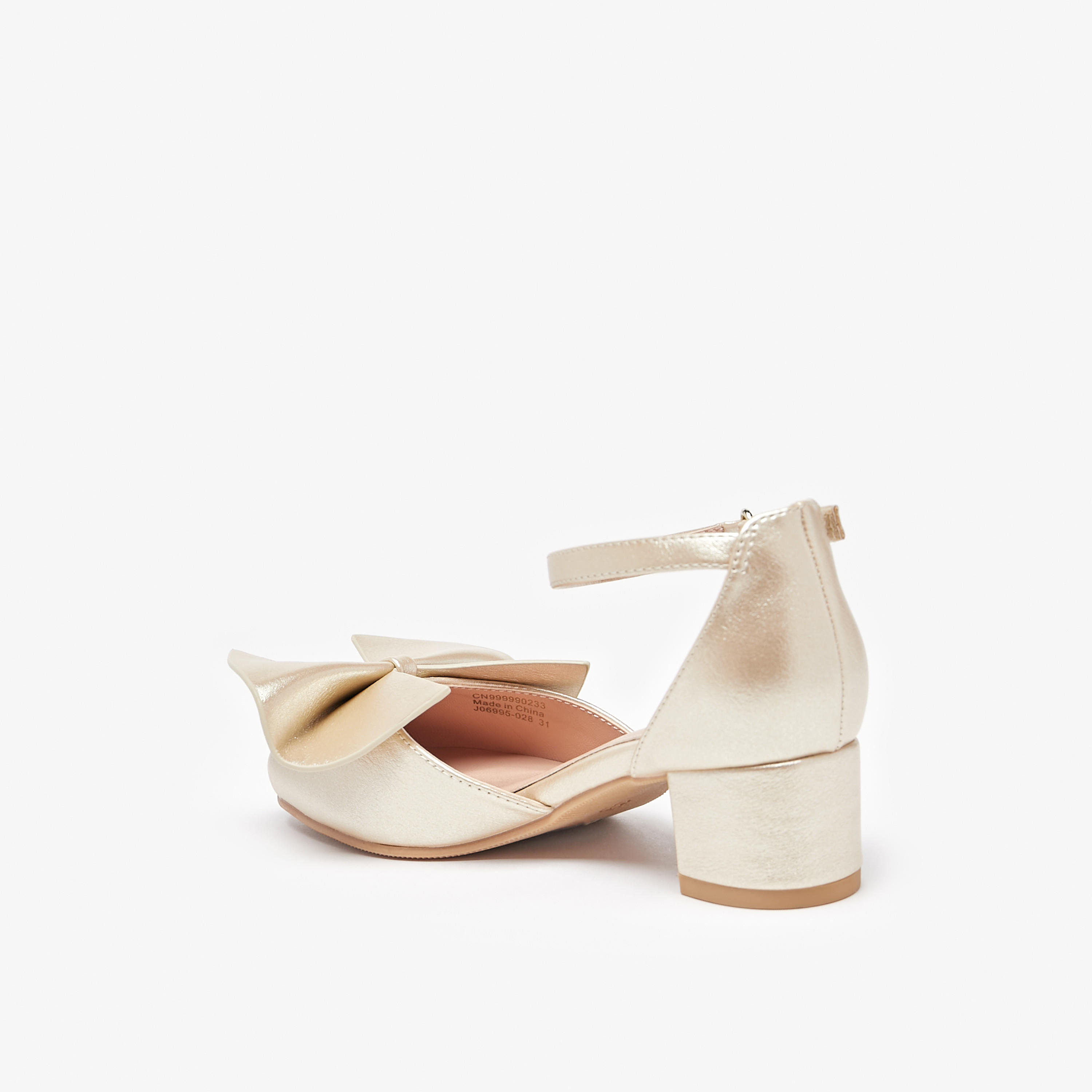 Celeste Girls' Bow Applique Ankle Strap Ballerinas with Block Heels-girls-shoes-sandals-image-2