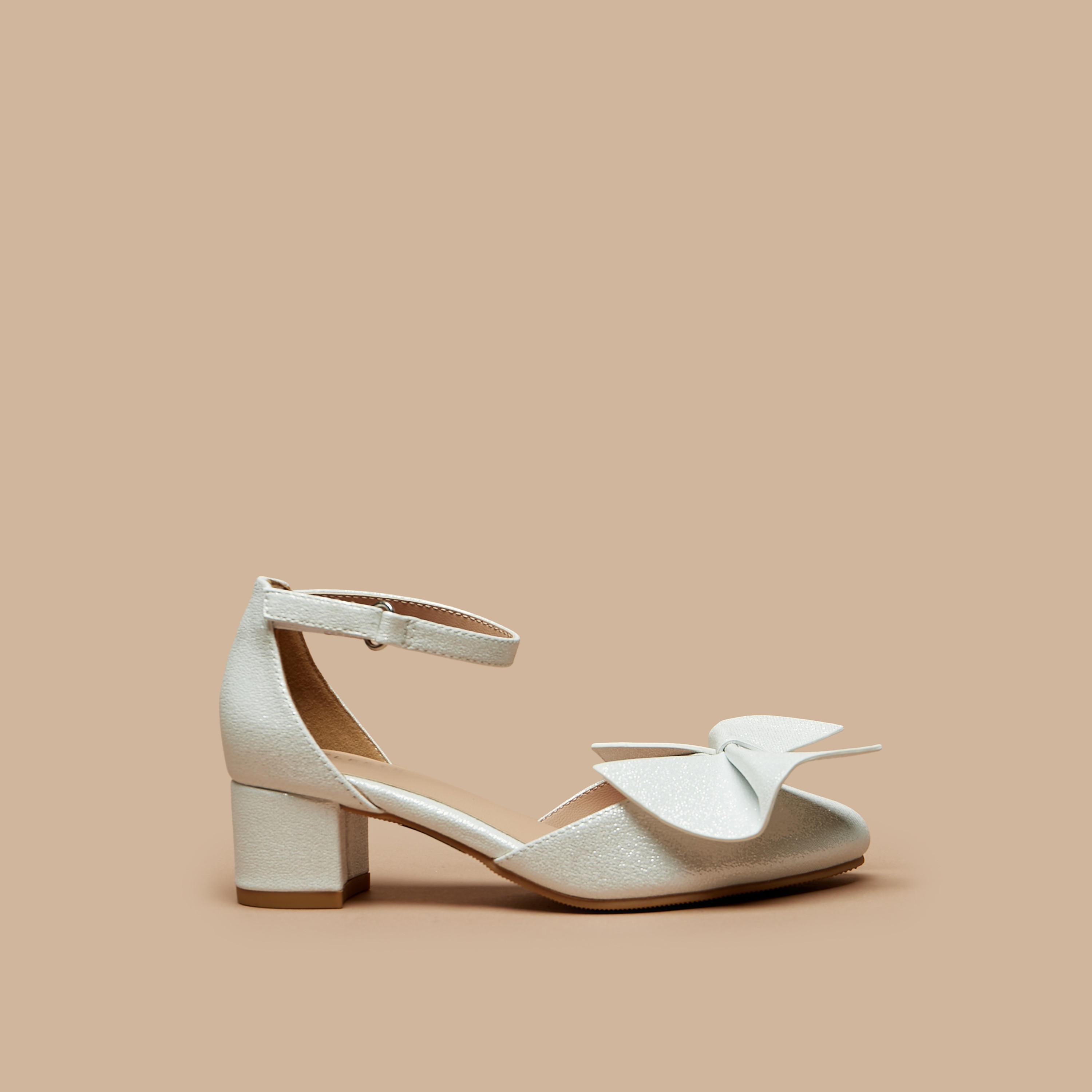 Celeste Girls' Bow Applique Ankle Strap Ballerinas with Block Heels-girls-shoes-sandals-image-3