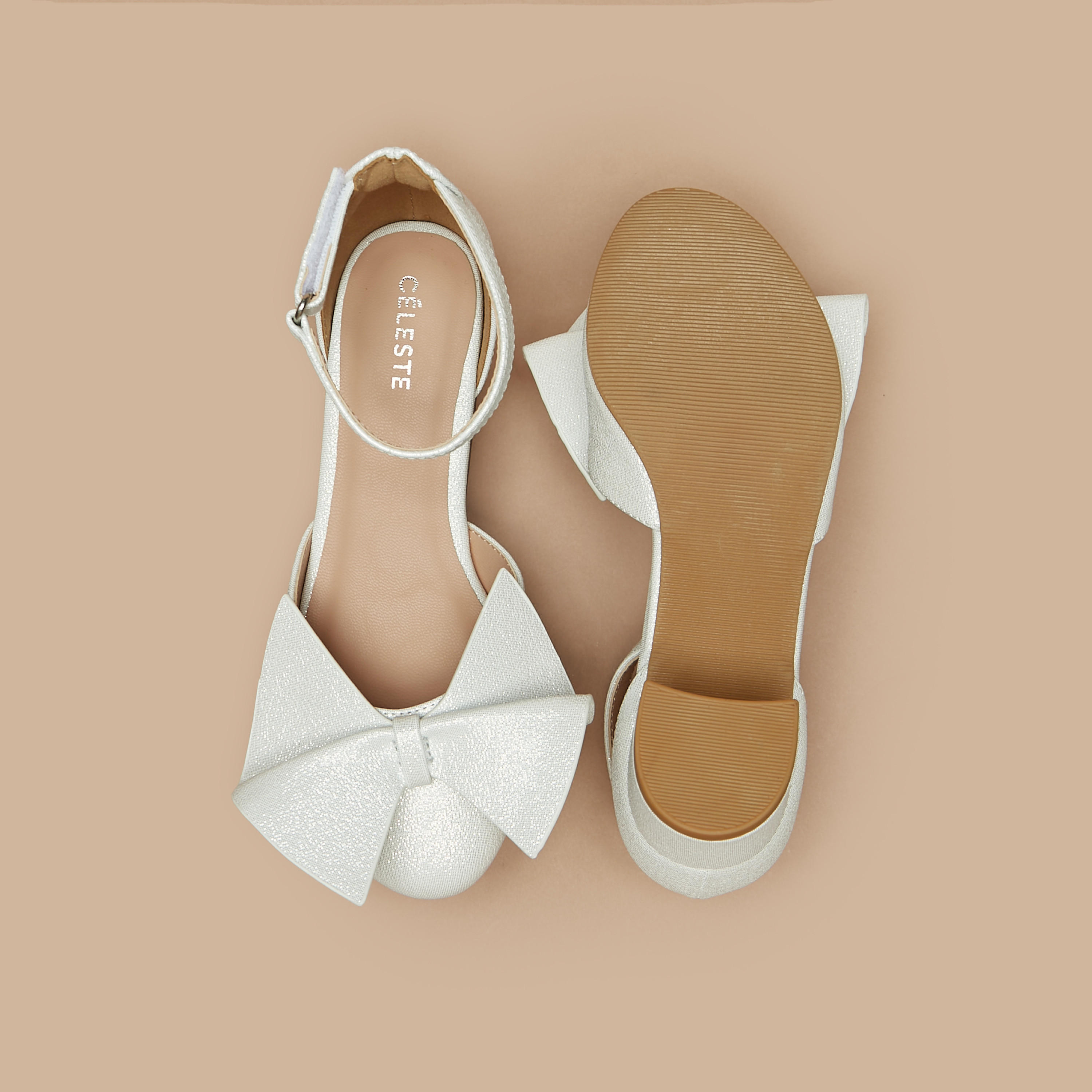 Celeste Girls' Bow Applique Ankle Strap Ballerinas with Block Heels-girls-shoes-sandals-image-4