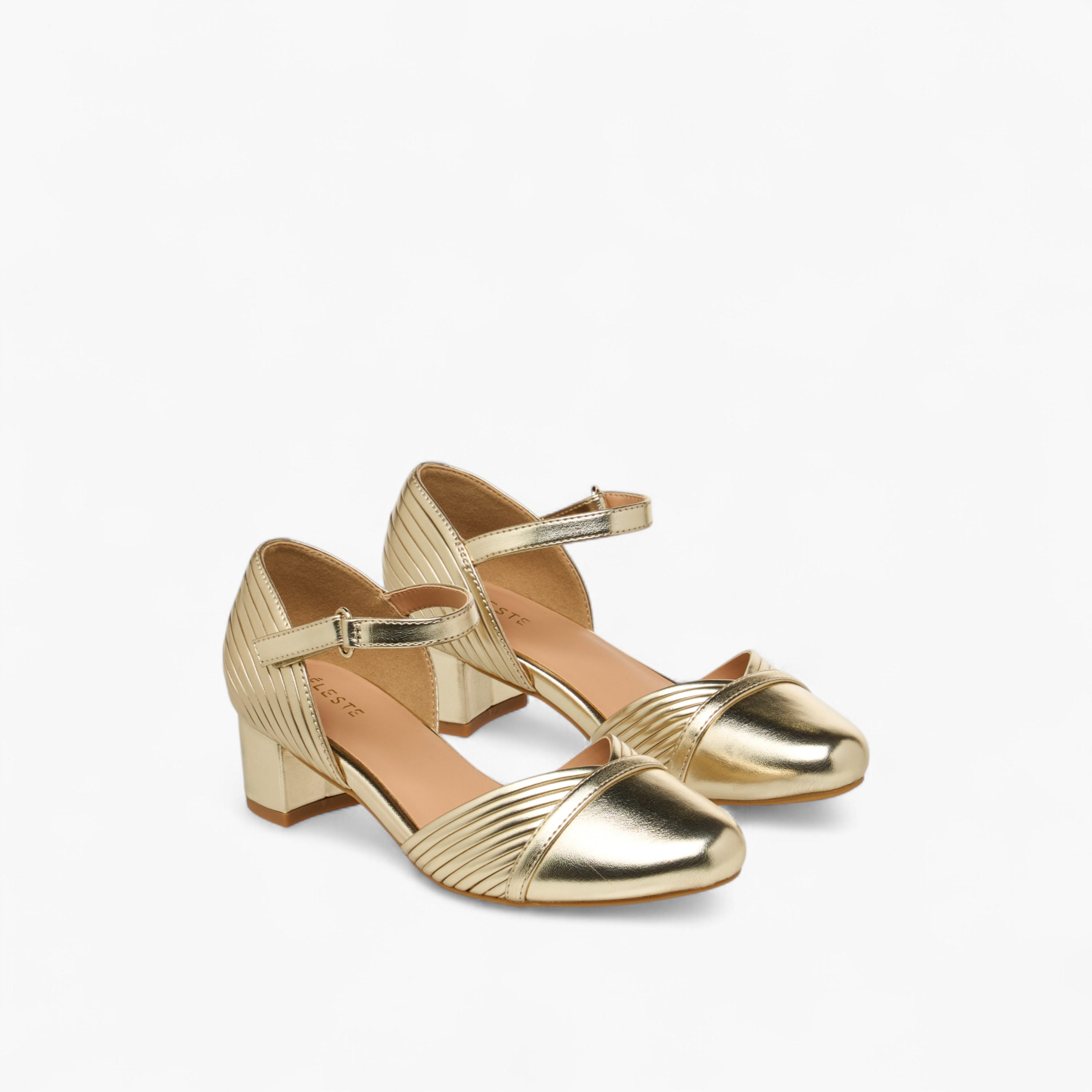 Celeste Girls' Metallic Block Heels Shoes with Hook and Loop Closure-girls-shoes-maryjanes-image-6