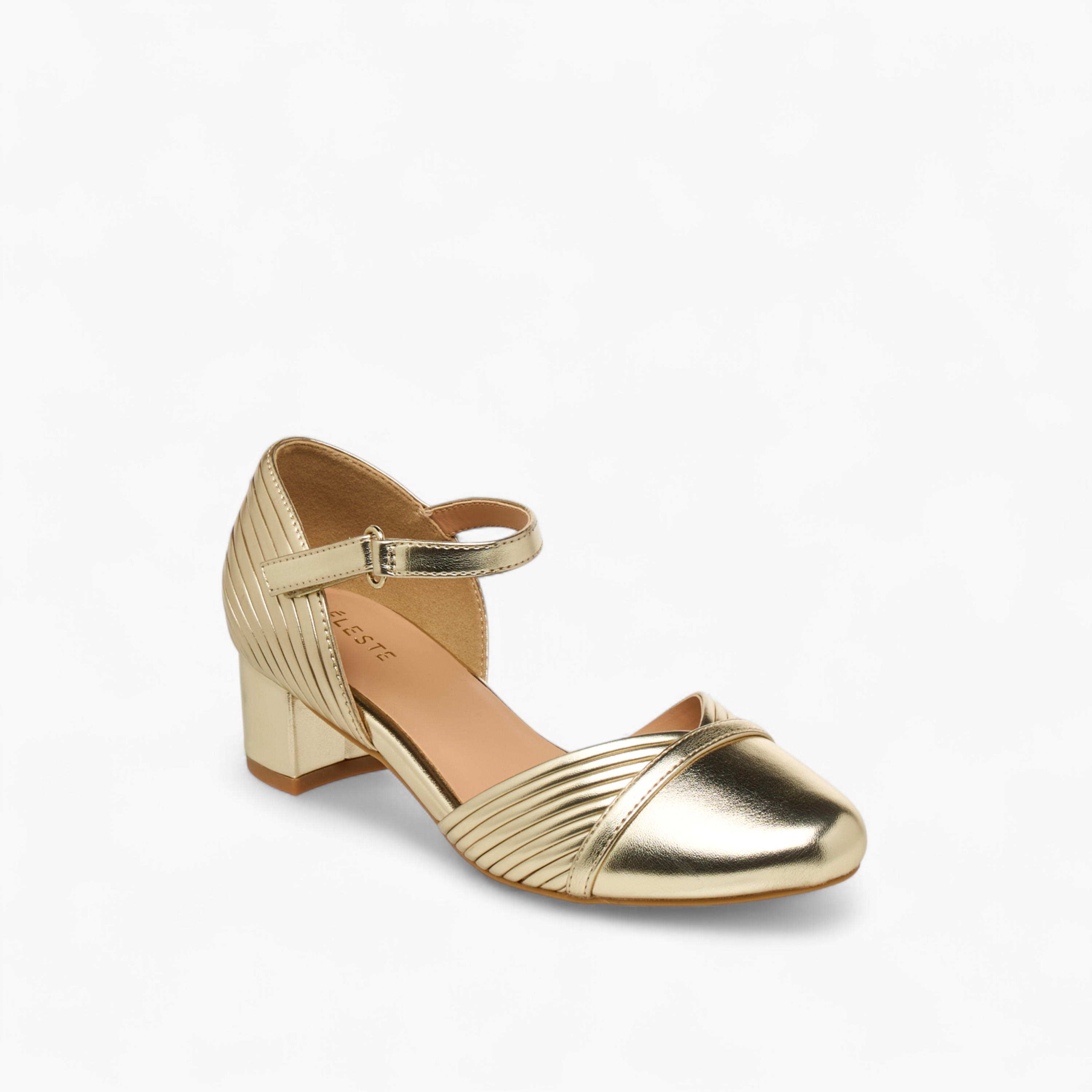 Celeste Girls' Metallic Block Heels Shoes with Hook and Loop Closure-girls-shoes-maryjanes-image-7