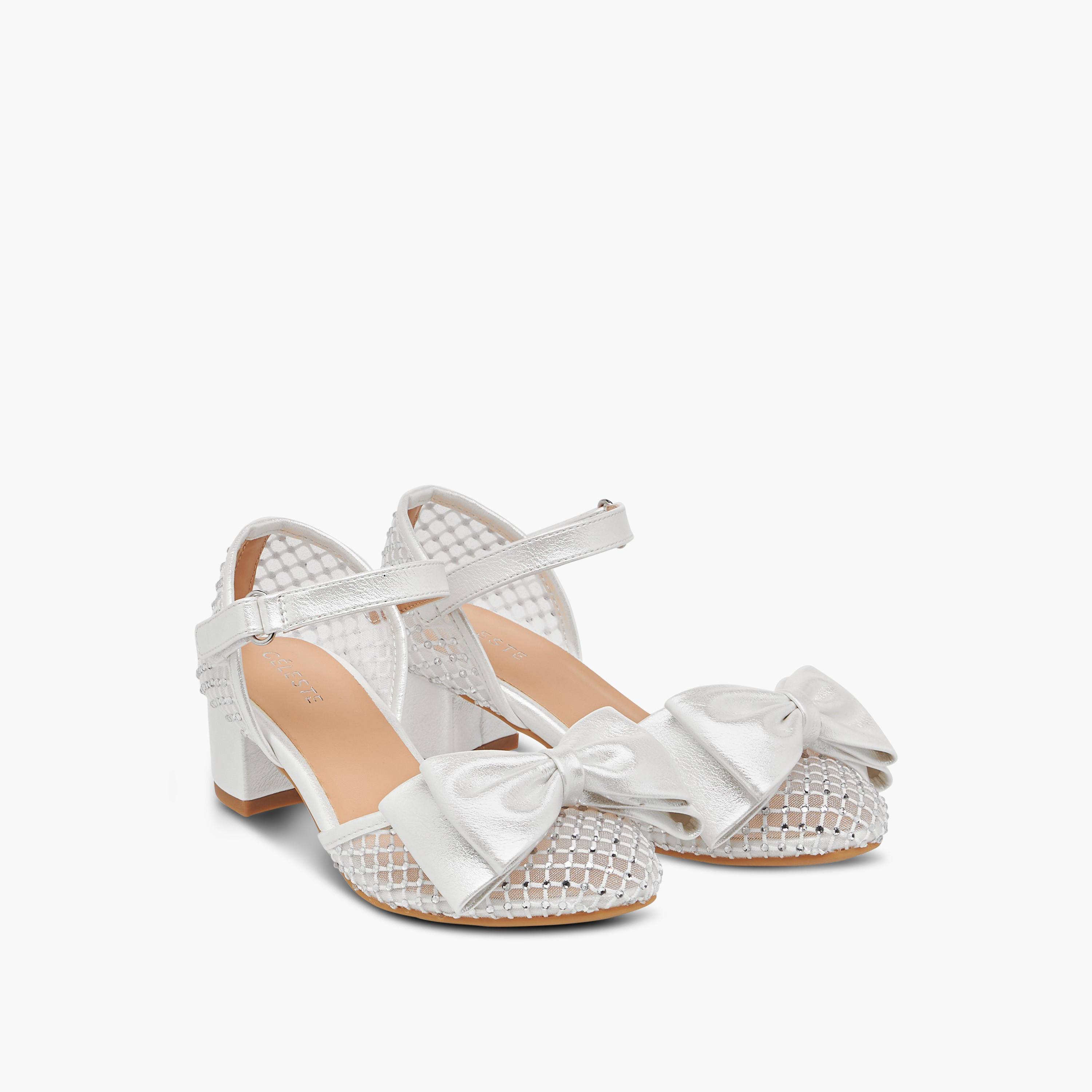 Celeste Girls Bow Accent Block Heel Shoes with Hook and Loop Closure-girls-shoes-ballerinas-image-1