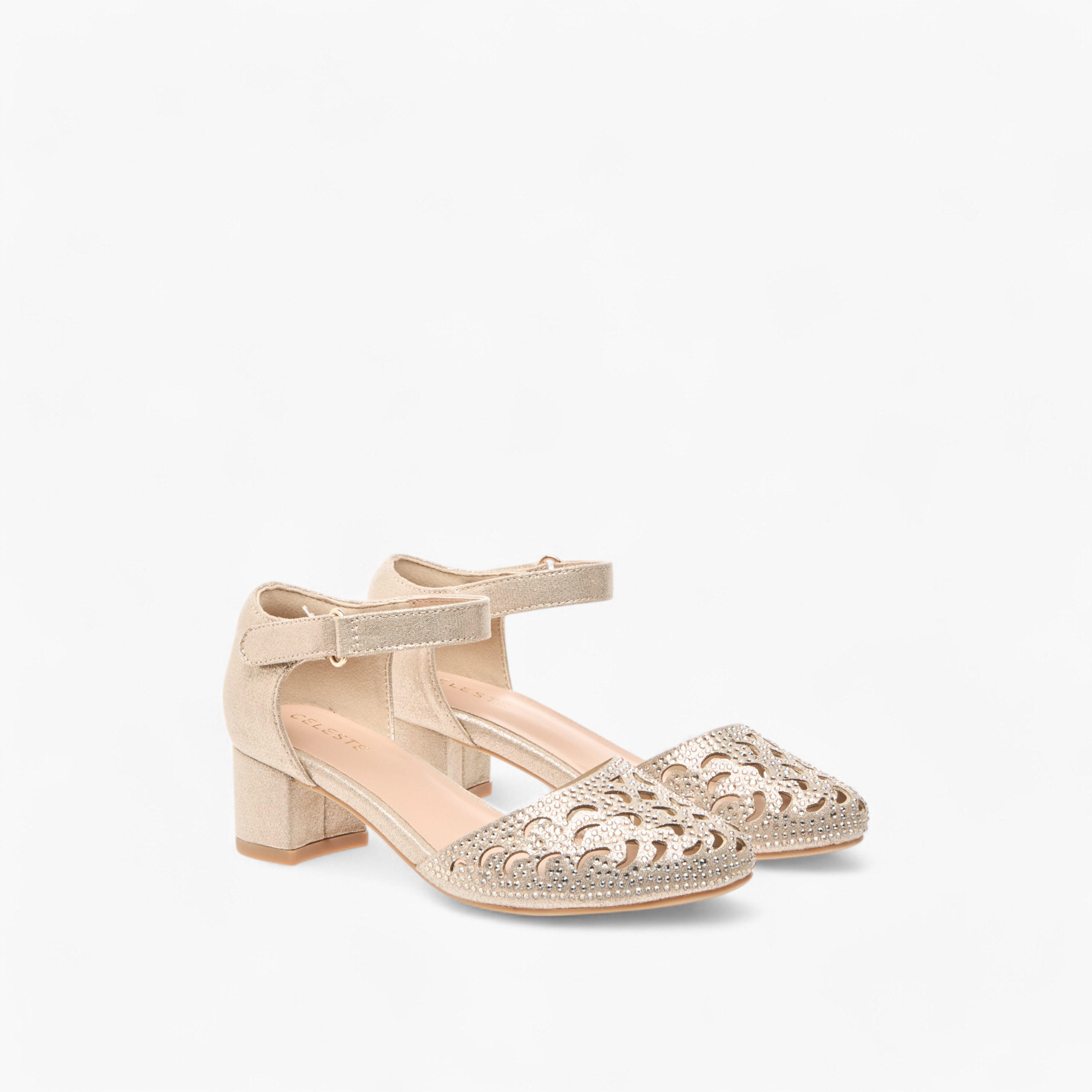 Celeste Girls' Embellished Block Heel Shoes with Ankle Strap and Cutout Detail-girls-shoes-sandals-image-1